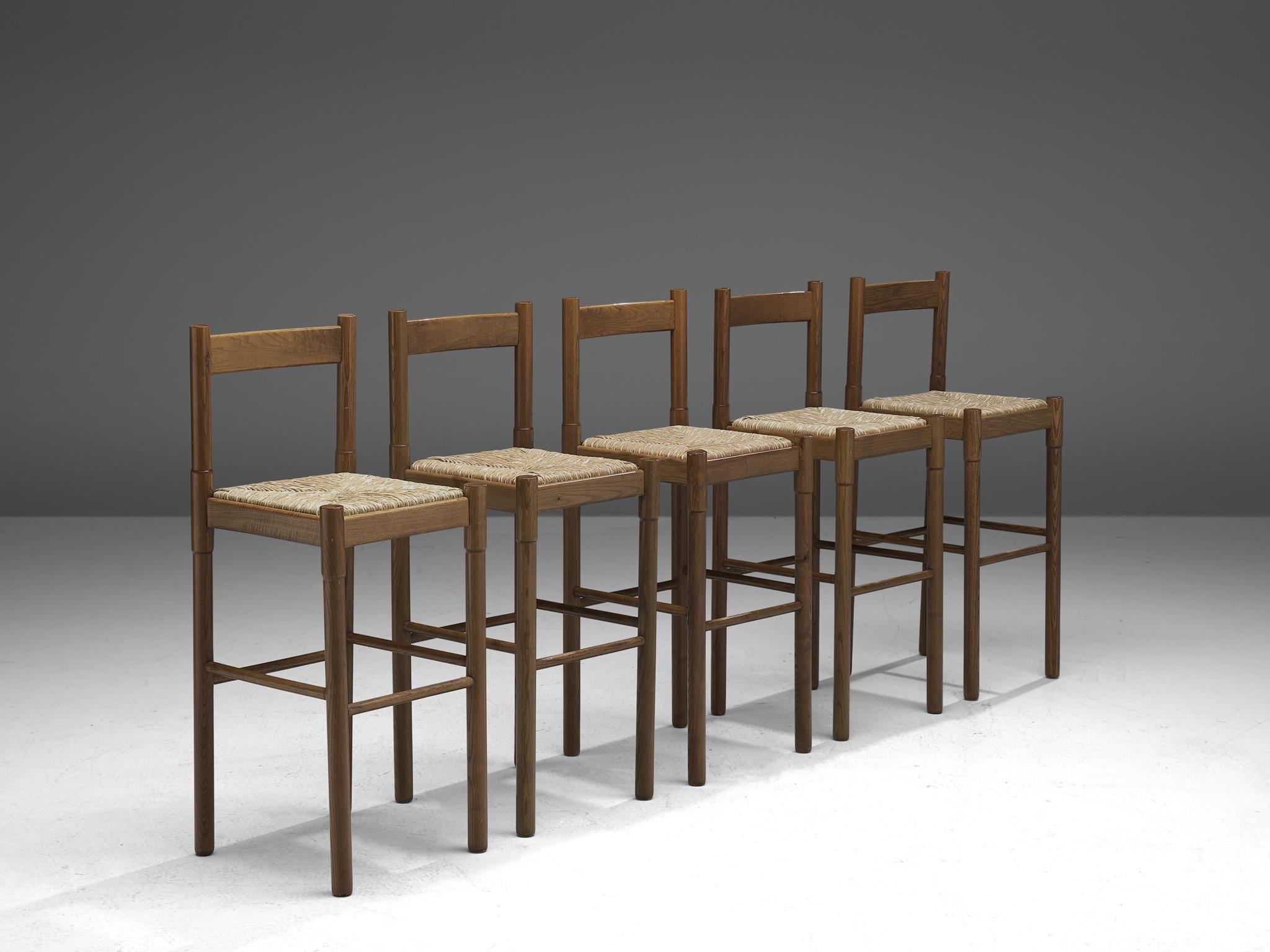 Mid-20th Century Vico Magistretti Set of Five Barstool in Oak