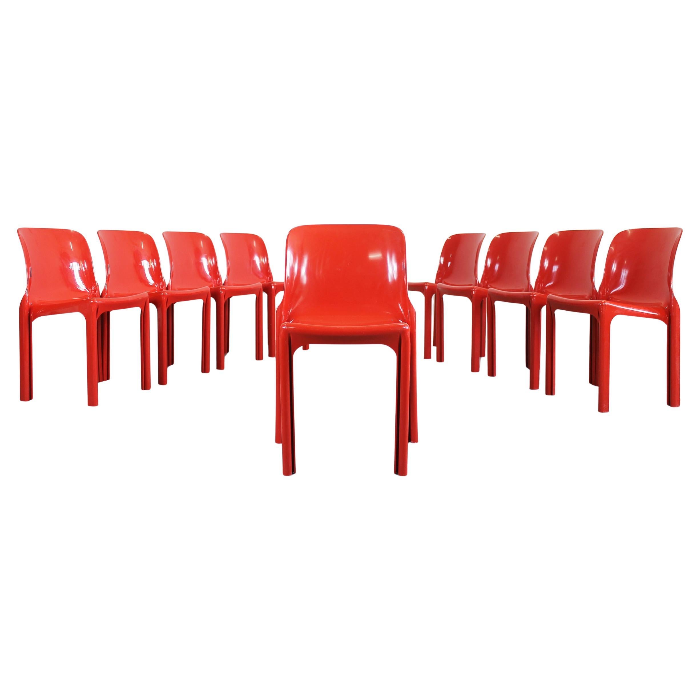 Vico Magistretti Set of Nine Red Selene Chairs by Heller 2002s
