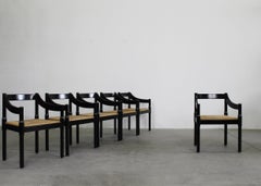 Vico Magistretti Set of Six Black Carimate Chairs by Cassina 1960s
