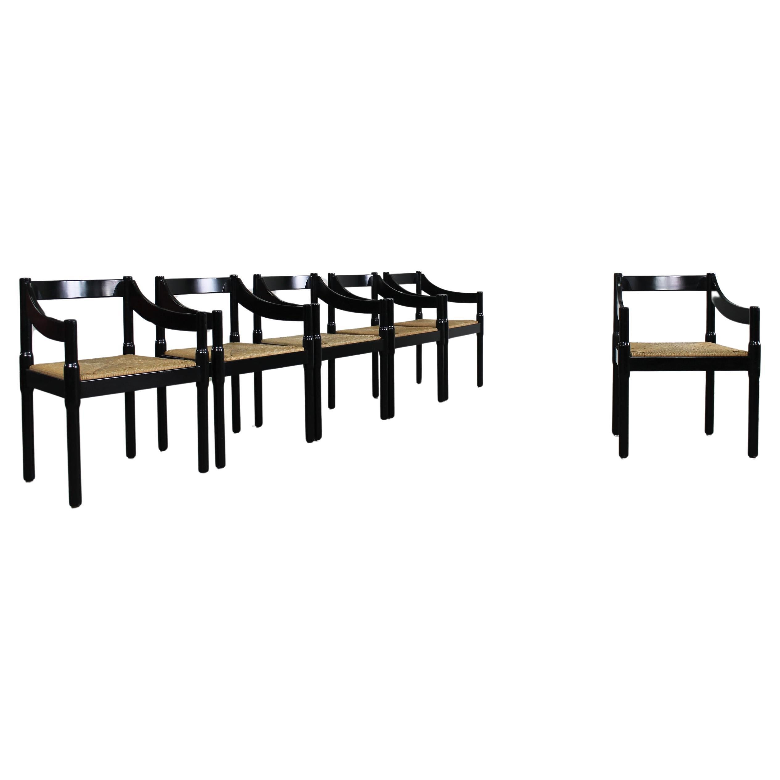 Vico Magistretti Set of Six Black Carimate Chairs by Cassina 1960s For Sale