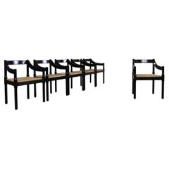 Vintage Vico Magistretti Set of Six Black Carimate Chairs by Cassina 1960s
