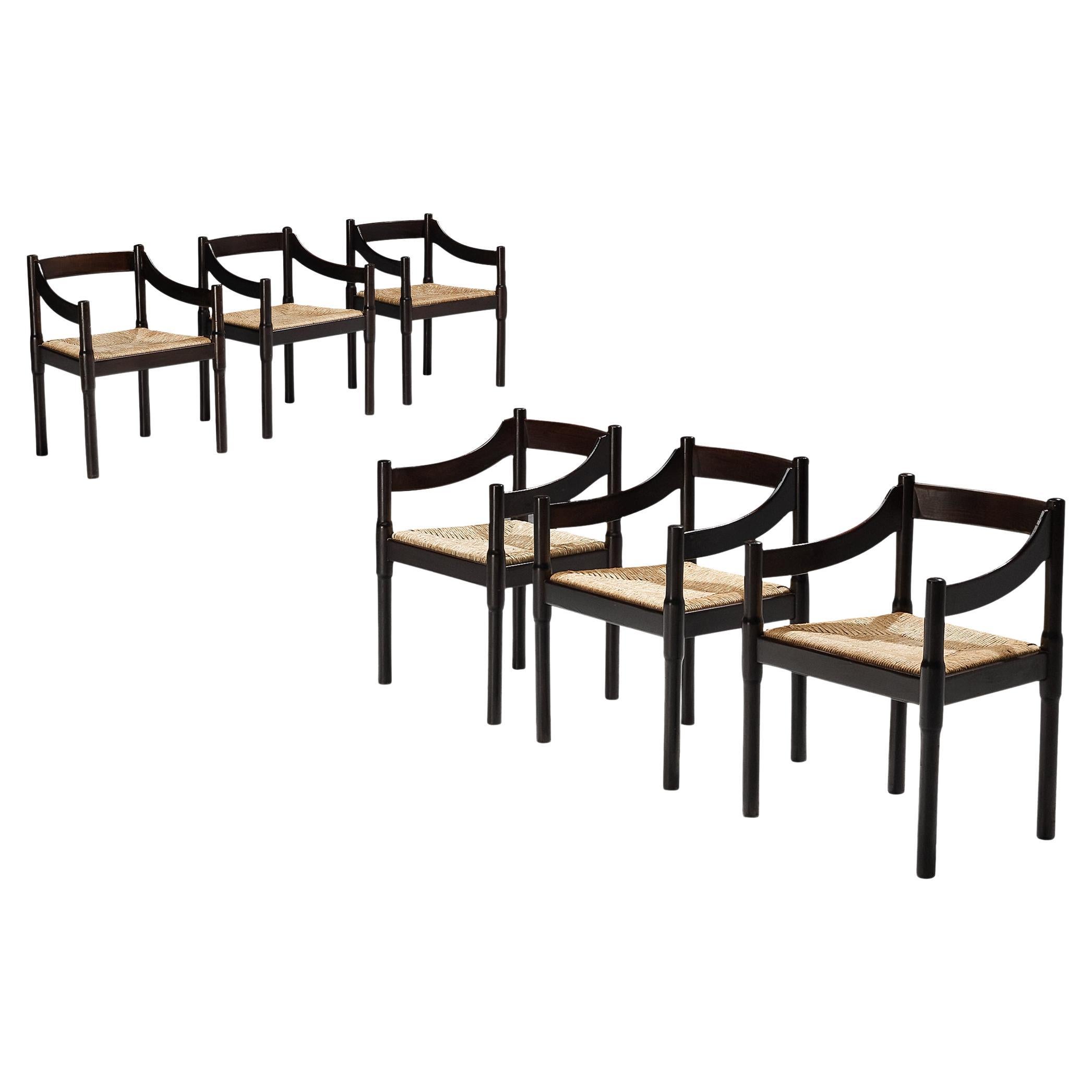 Vico Magistretti Set of Six ‘Carimate’ Dining Chairs in Straw