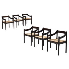 Vico Magistretti Set of Six ‘Carimate’ Dining Chairs in Rush