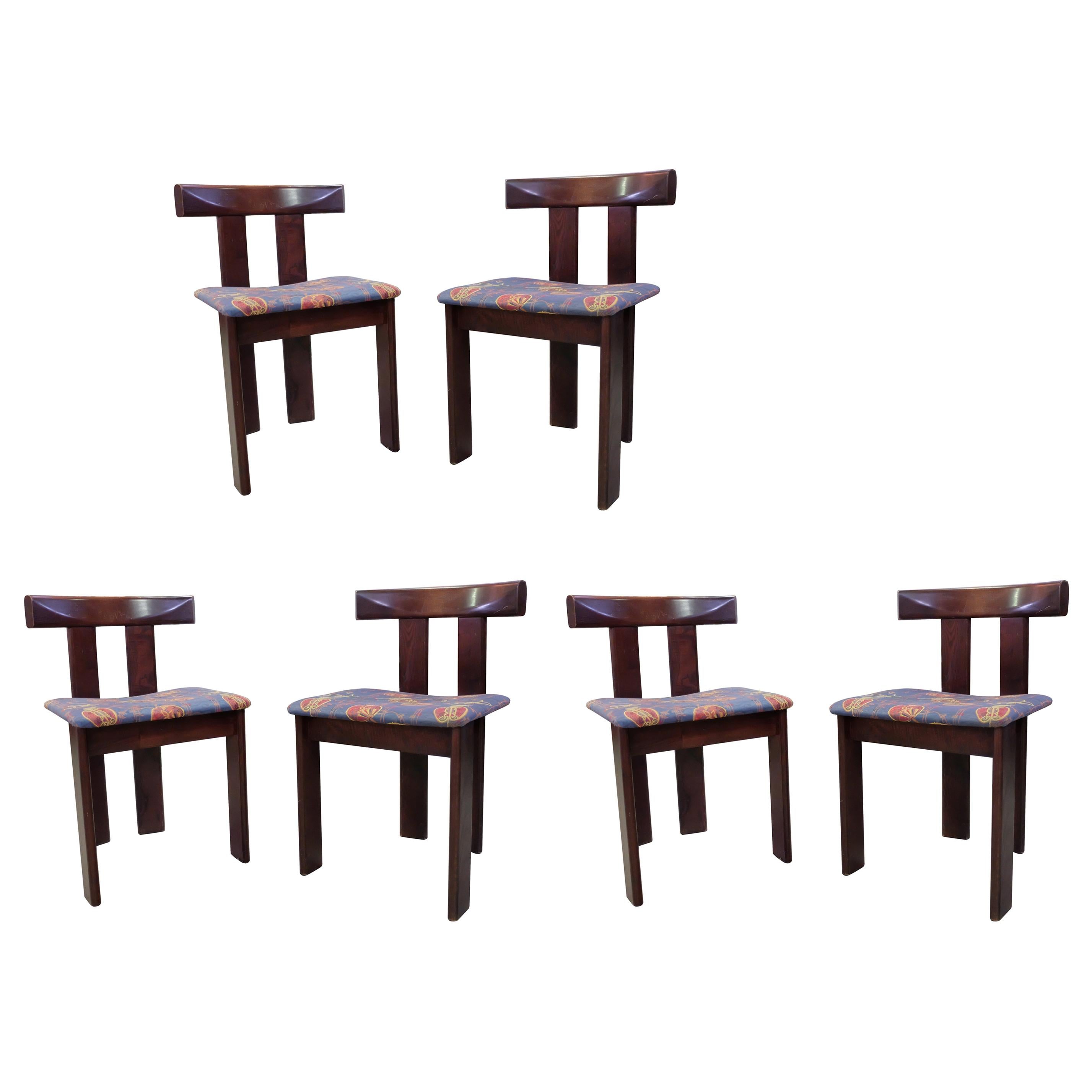 Vico Magistretti Set of Six Wooden Chairs, 1950s