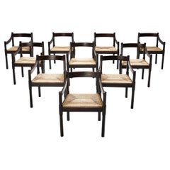 Vico Magistretti Set of Ten ‘Carimate’ Dining Chairs in Straw 