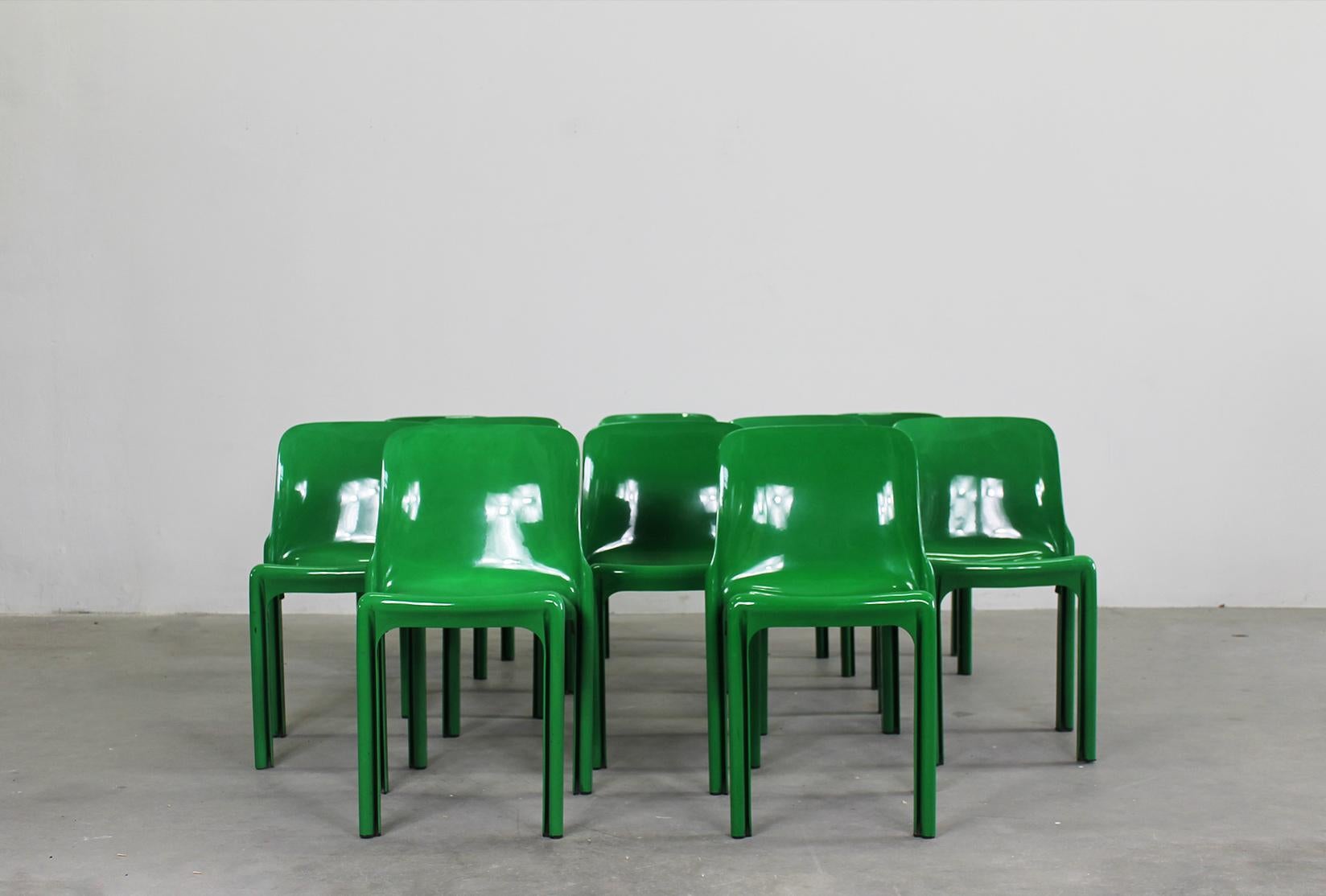 Other Vico Magistretti Set of Ten Green Selene Chairs by Artemide 1970s Italy