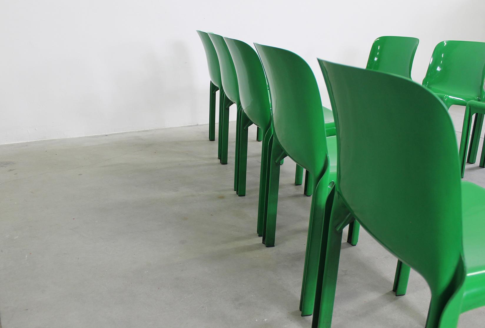 Plastic Vico Magistretti Set of Ten Green Selene Chairs by Artemide 1970s Italy
