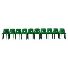 Vico Magistretti Set of Ten Green Selene Chairs by Artemide 1970s Italy