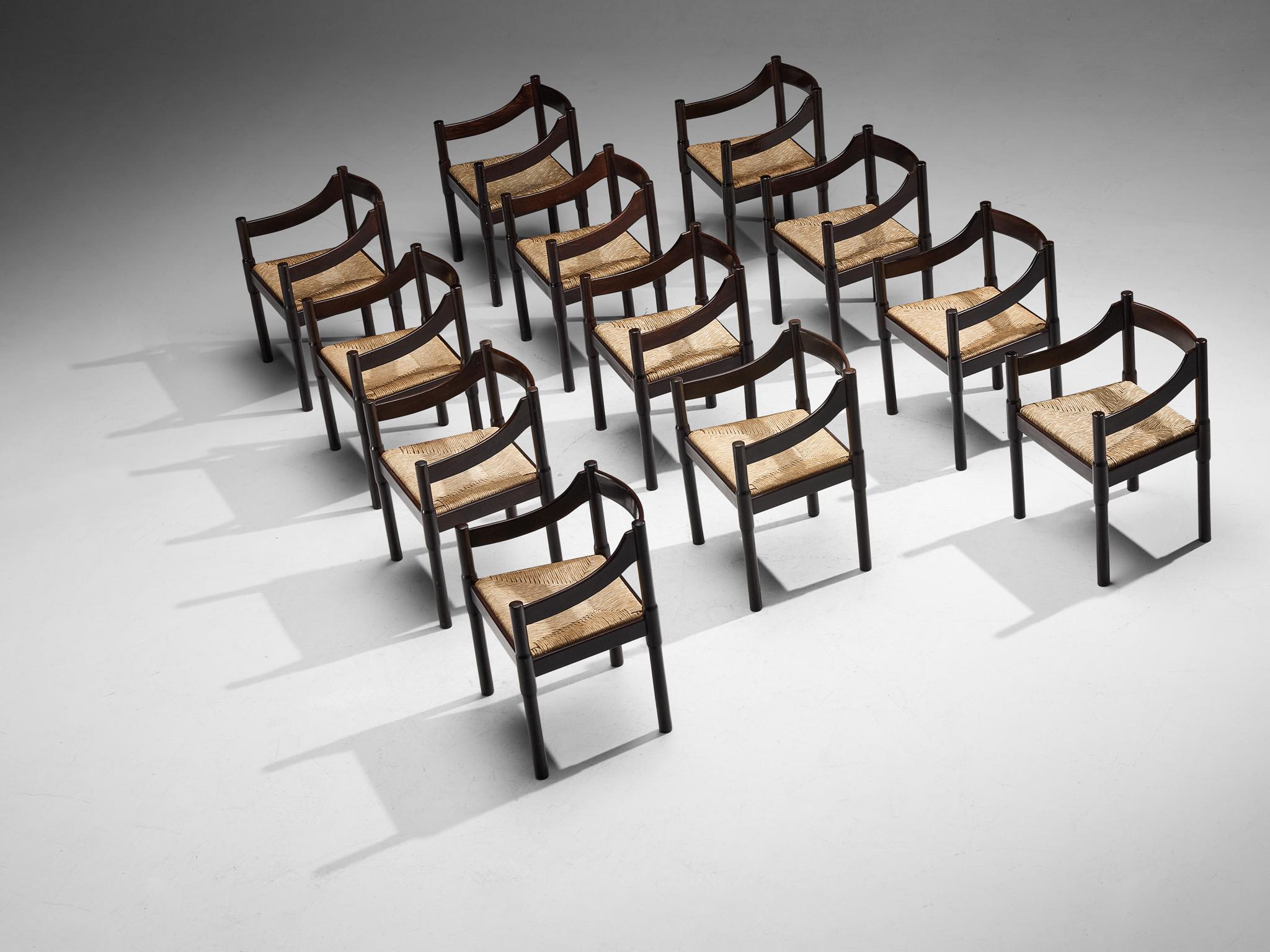 Vico Magistretti - Ensemble de douze chaises de salle à manger 'Carimate' en paille  en vente 3