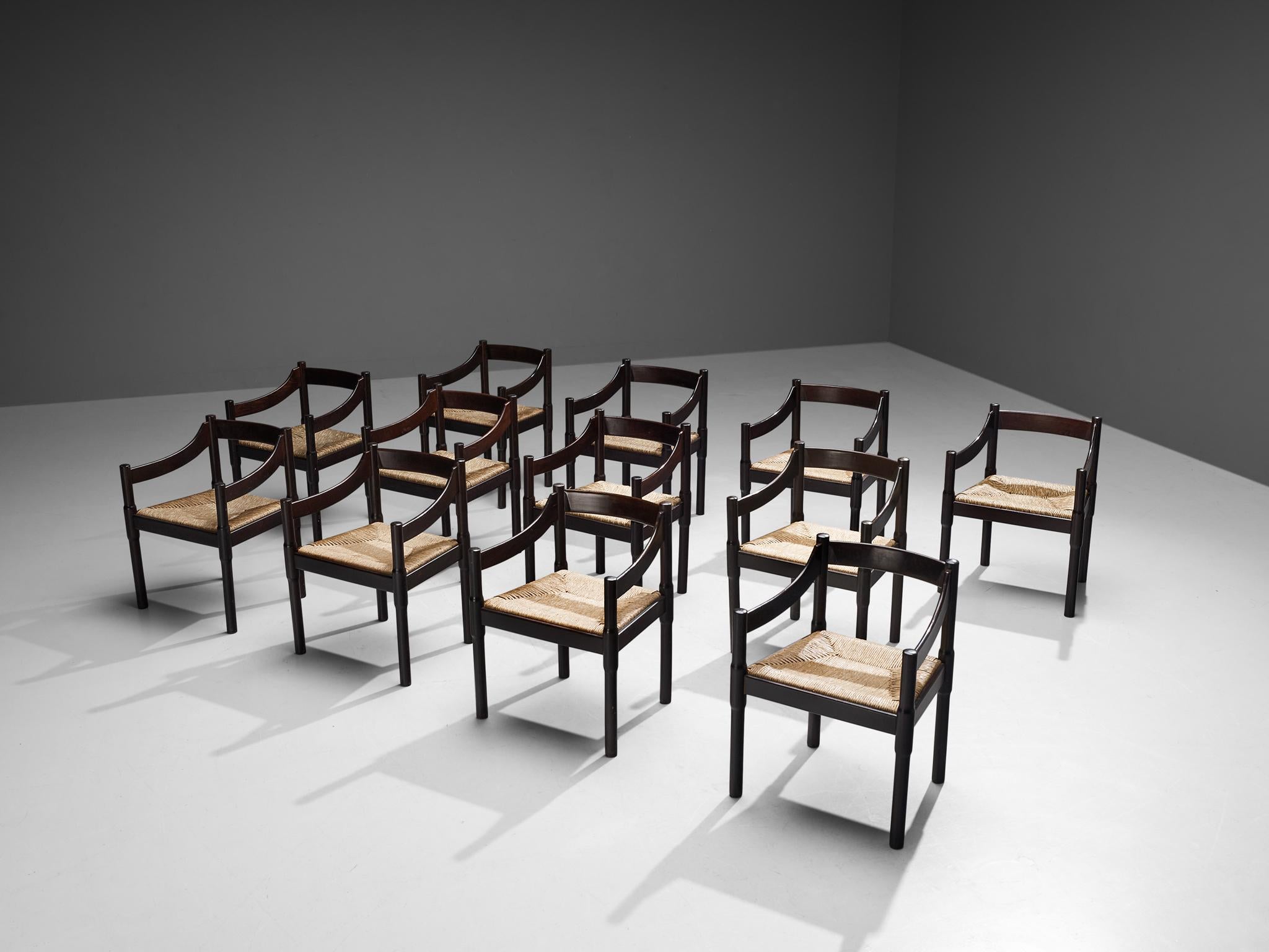Mid-20th Century Vico Magistretti Set of Twelve ‘Carimate’ Dining Chairs in Straw  For Sale