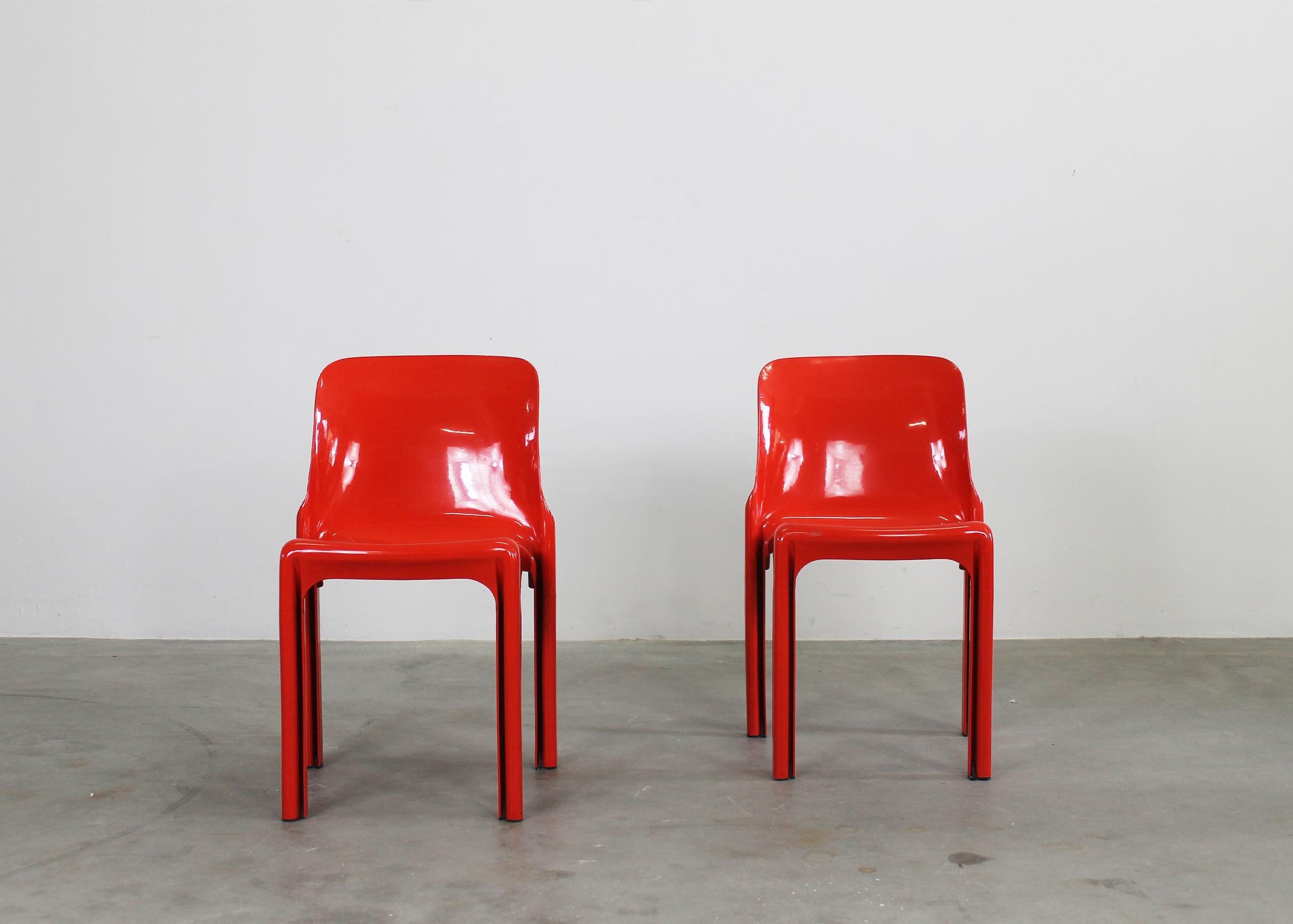 Mid-Century Modern Vico Magistretti Set of Two Red Selene Chairs by Artemide 1970s For Sale