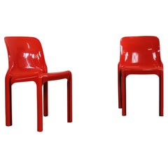 Vico Magistretti Set of Two Red Selene Chairs by Artemide 1970s