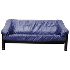 Vico Magistretti Style "Carimate" Blue Leather Loveseat