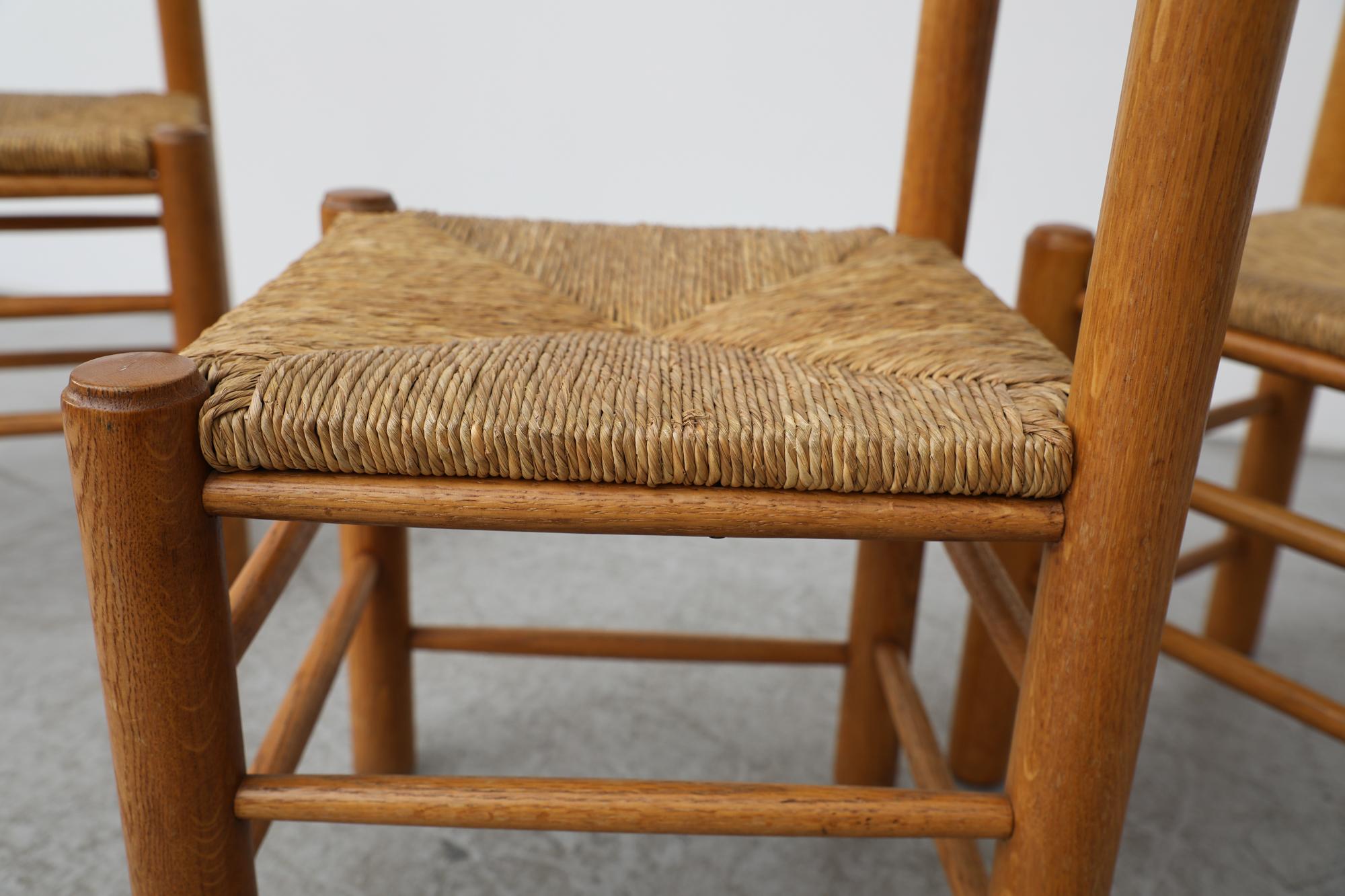 Chaise de salle à manger à trône en chêne et jonc unique de style Vico Magistretti en vente 8
