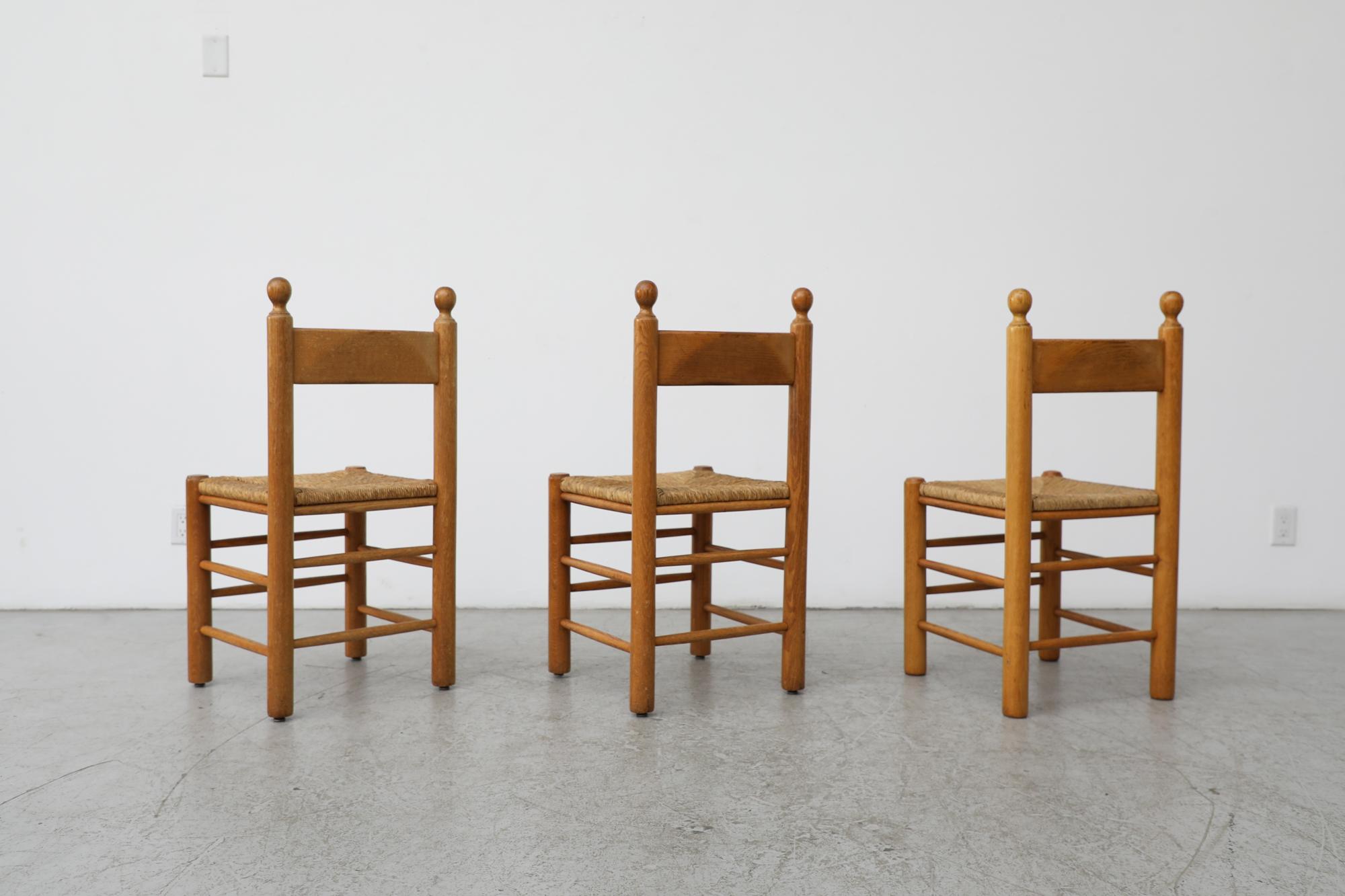 Dutch Single Vico Magistretti Style Oak & Rush Throne Dining Chair For Sale