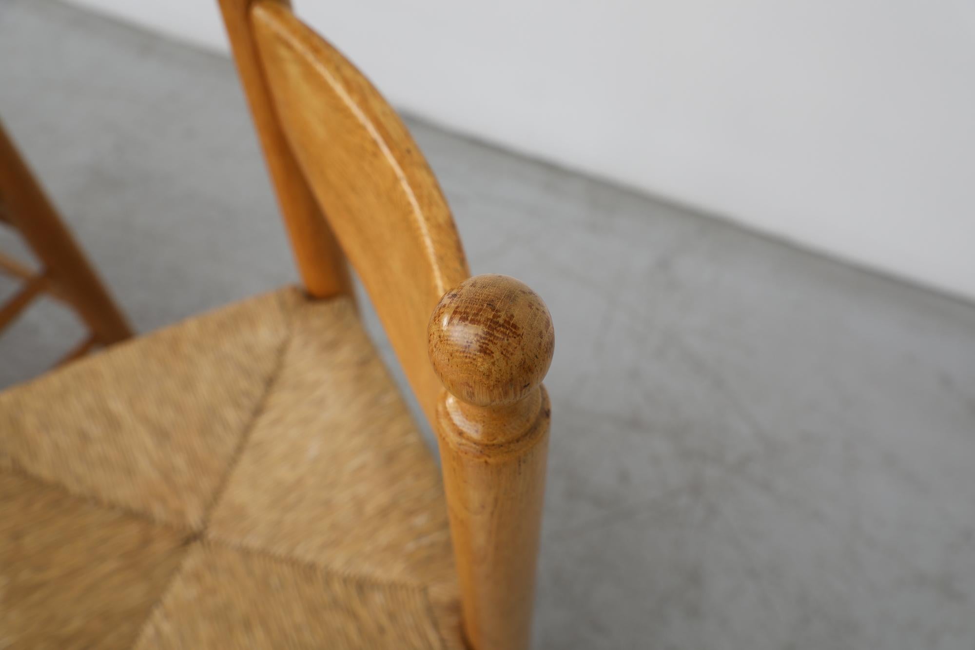 Chaise de salle à manger à trône en chêne et jonc unique de style Vico Magistretti en vente 2