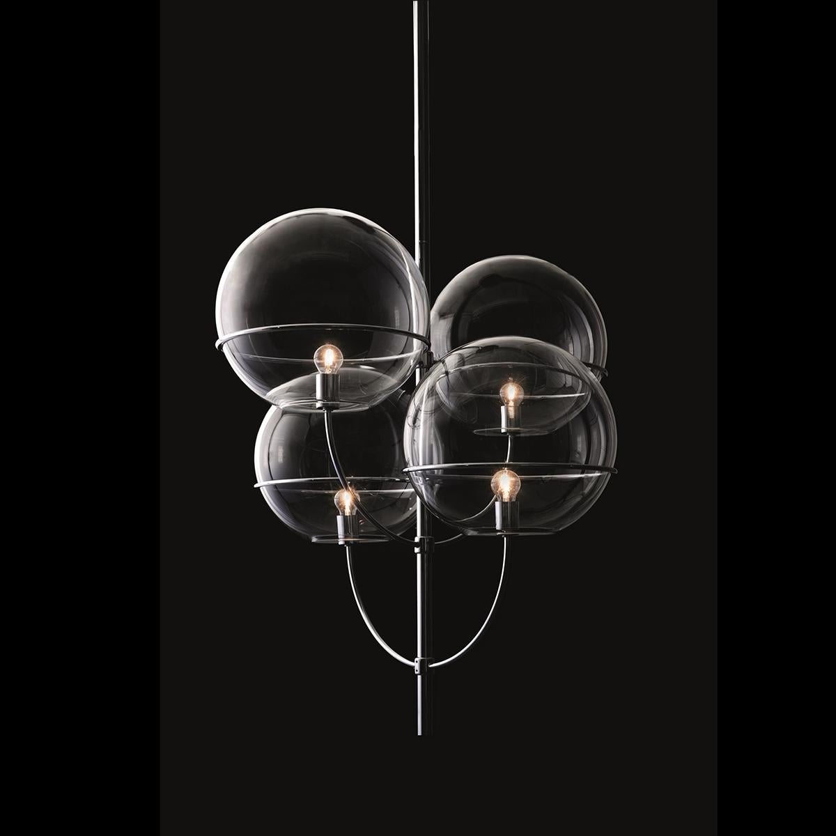 Mid-Century Modern Vico Magistretti Suspension Lamp 'Lyndon' Chromium-Plated by Oluce For Sale