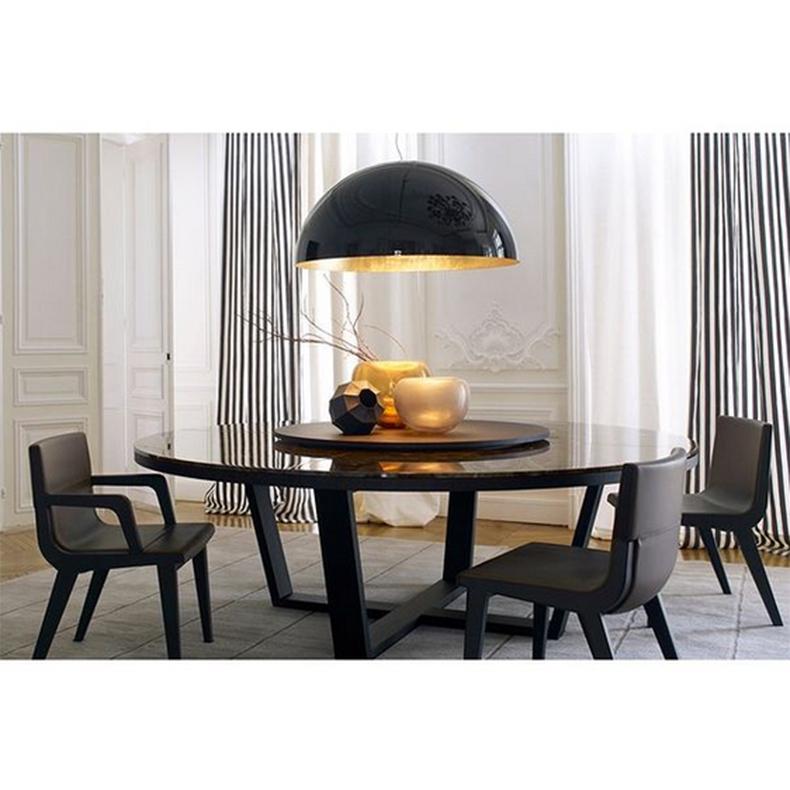 Italian Vico Magistretti Suspension Lamp 'Sonora' Black Outside and Gold Inside by Oluce