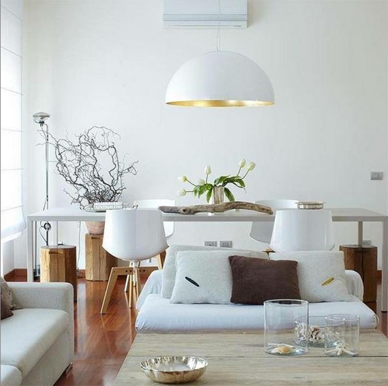 Contemporary Vico Magistretti Suspension Lamp 'Sonora' White Outside and Gold Inside by Oluce