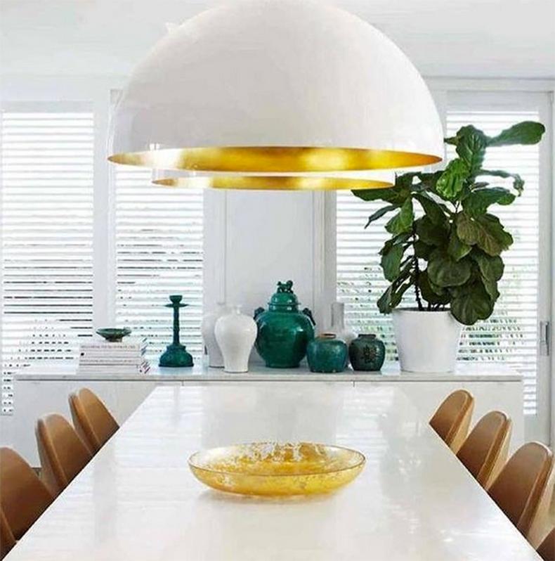 Vico Magistretti Suspension Lamp 'Sonora' White Outside and Gold Inside by Oluce 1