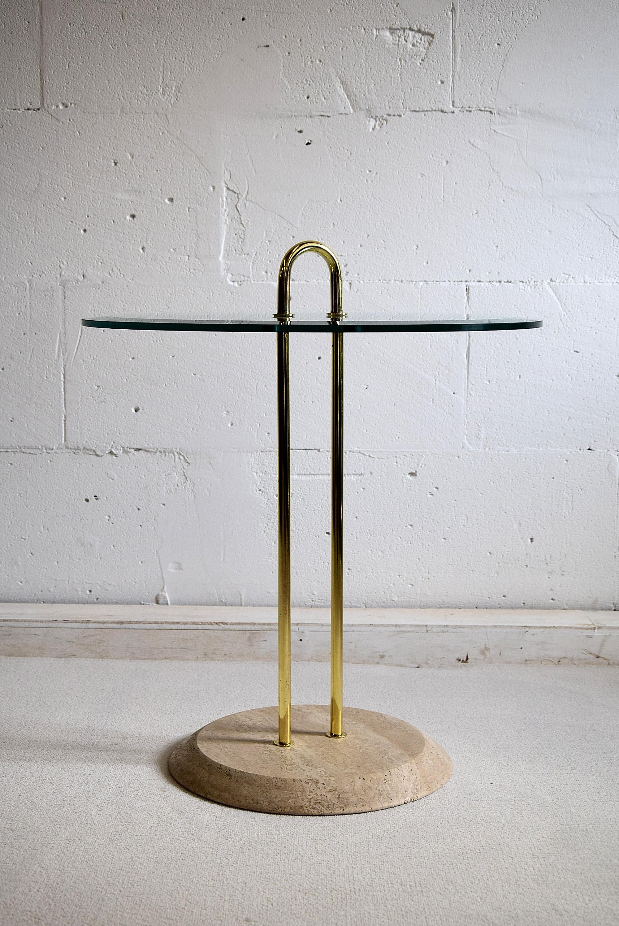 Late 20th Century Vico Magistretti Travertine and Brass Hollywood Regency Side Table for Cattelan For Sale