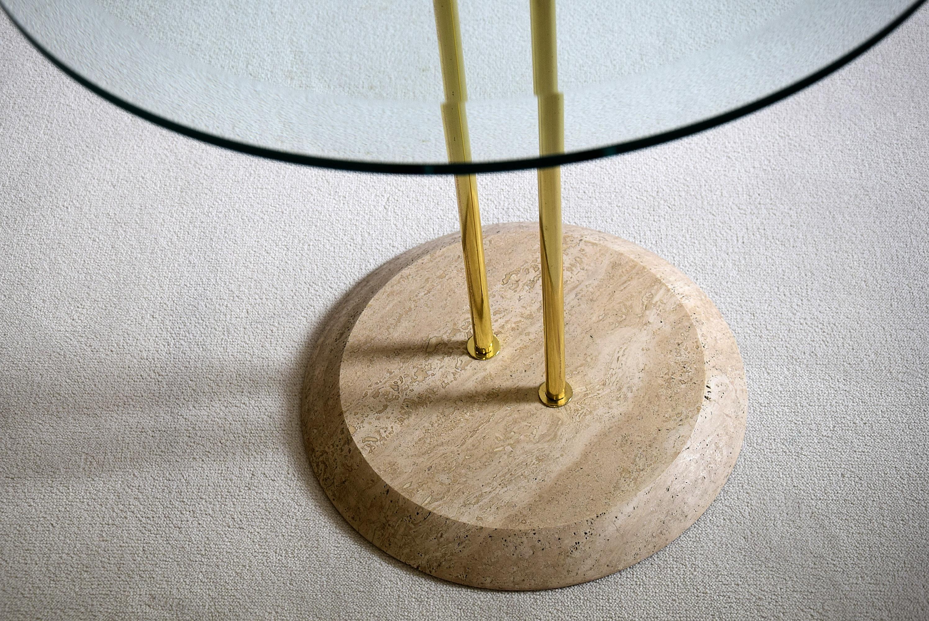 Vico Magistretti Travertine and Brass Hollywood Regency Side Table for Cattelan For Sale 1