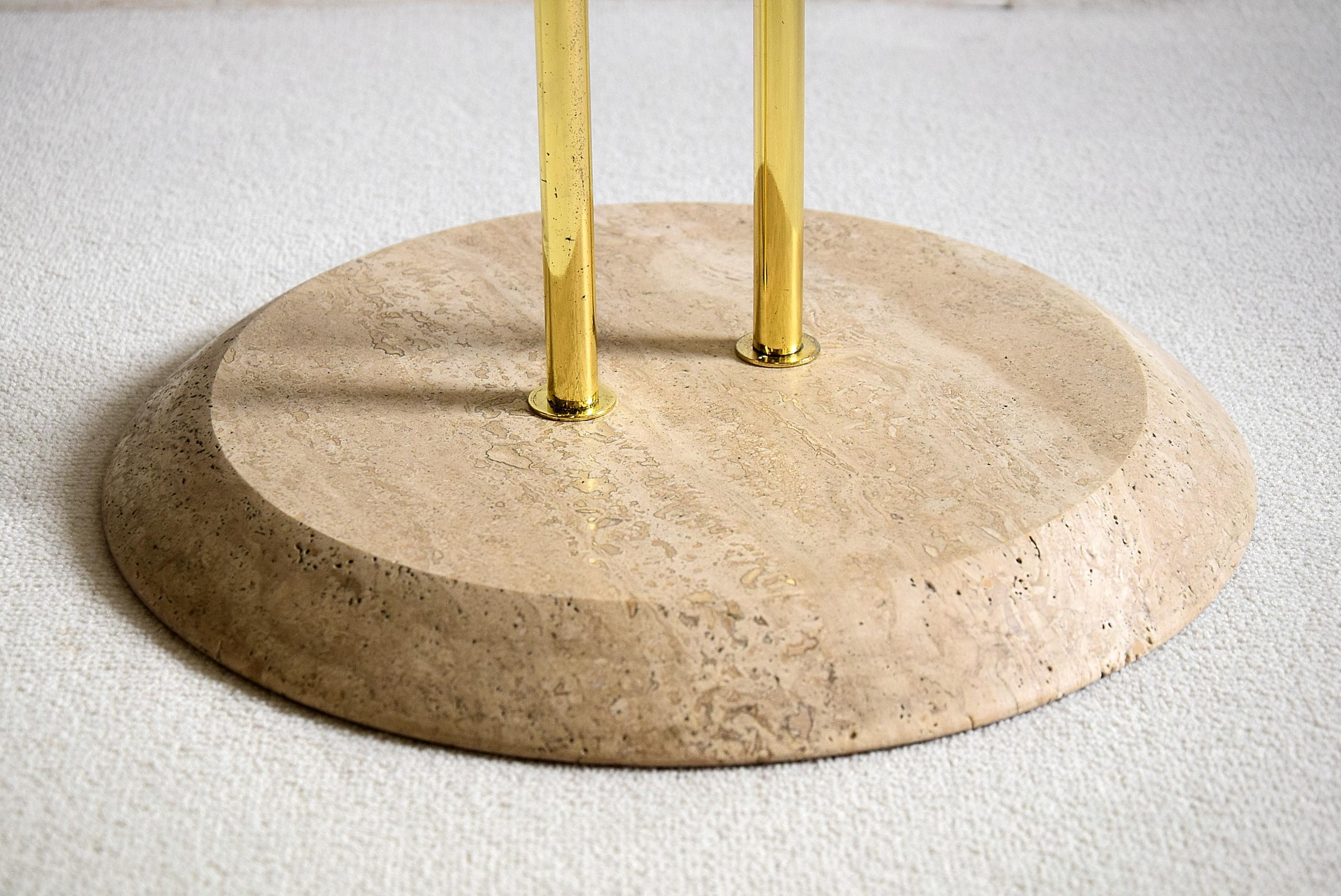 Vico Magistretti Travertine and Brass Hollywood Regency Side Table for Cattelan For Sale 2