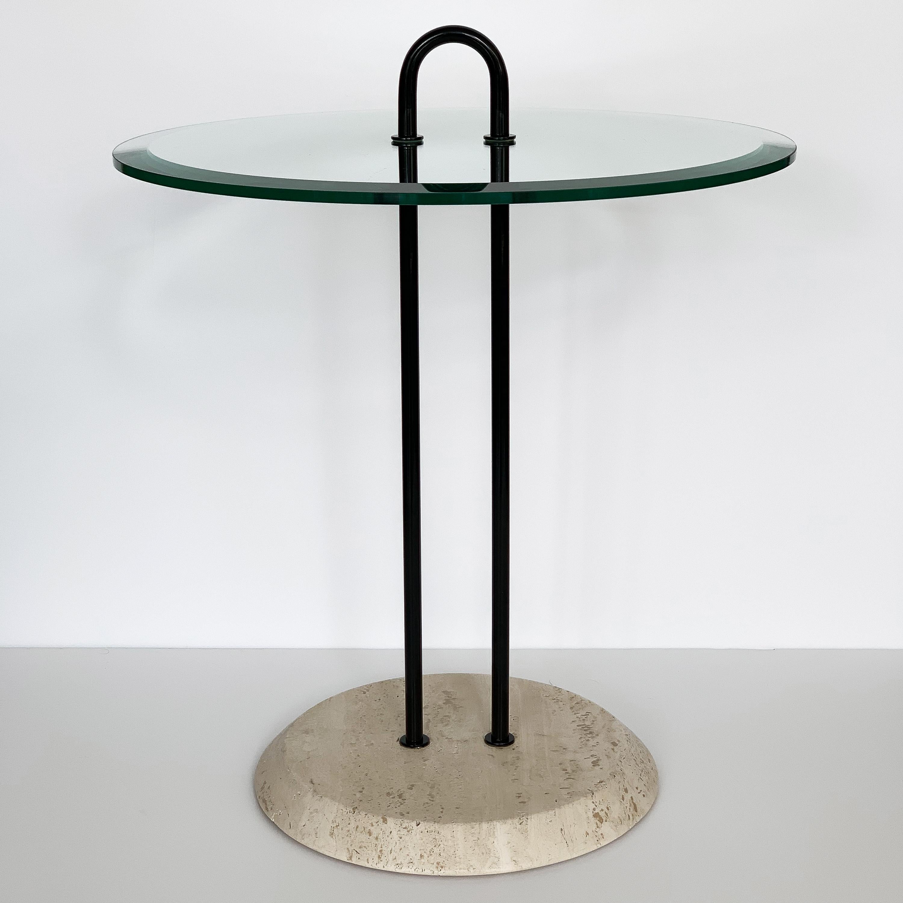 Post-Modern Vico Magistretti Travertine and Glass Side Table for Cattelan Italia