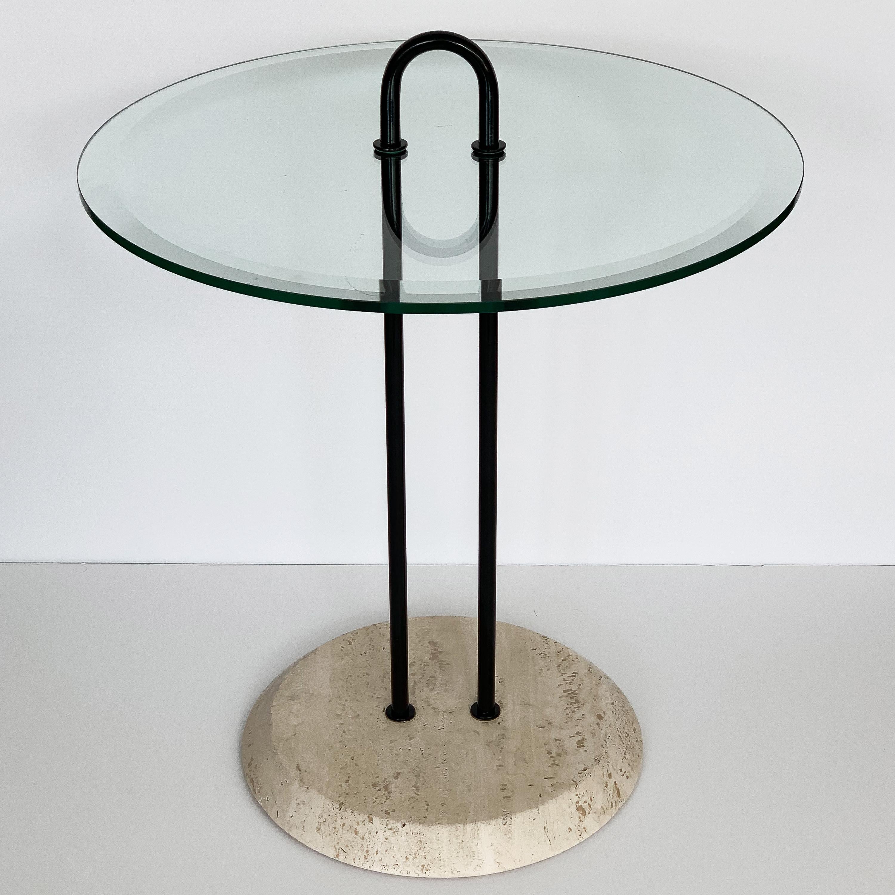 Italian Vico Magistretti Travertine and Glass Side Table for Cattelan Italia