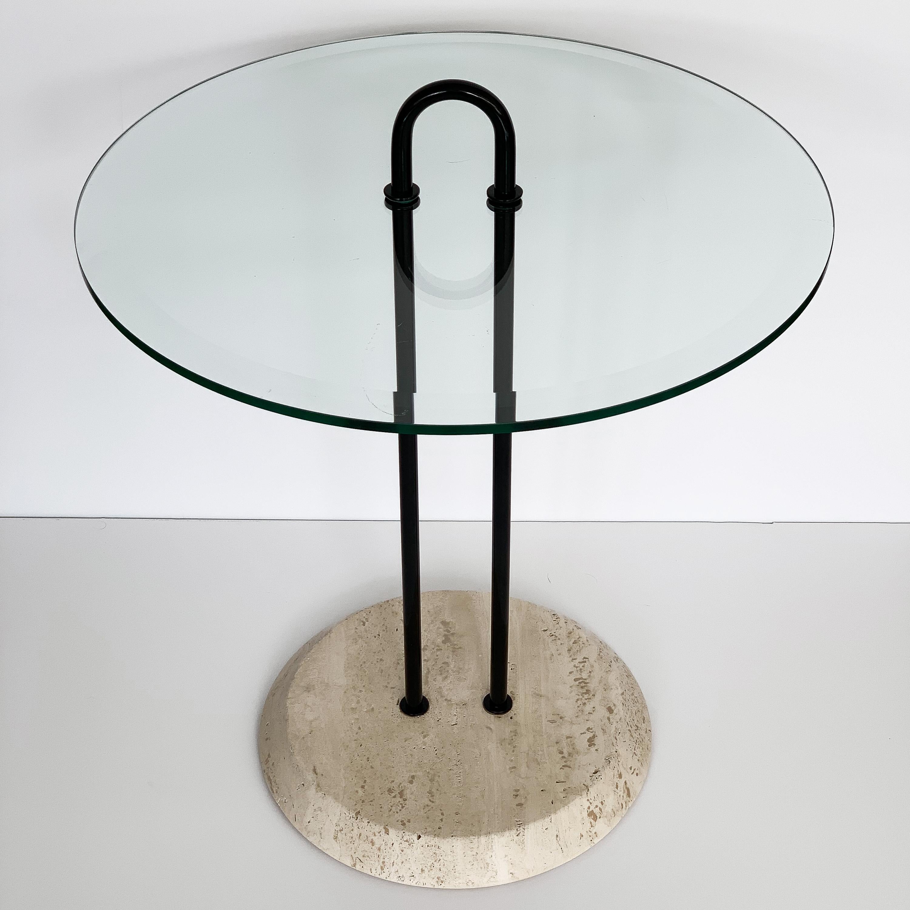 Vico Magistretti Travertine and Glass Side Table for Cattelan Italia In Good Condition In Chicago, IL