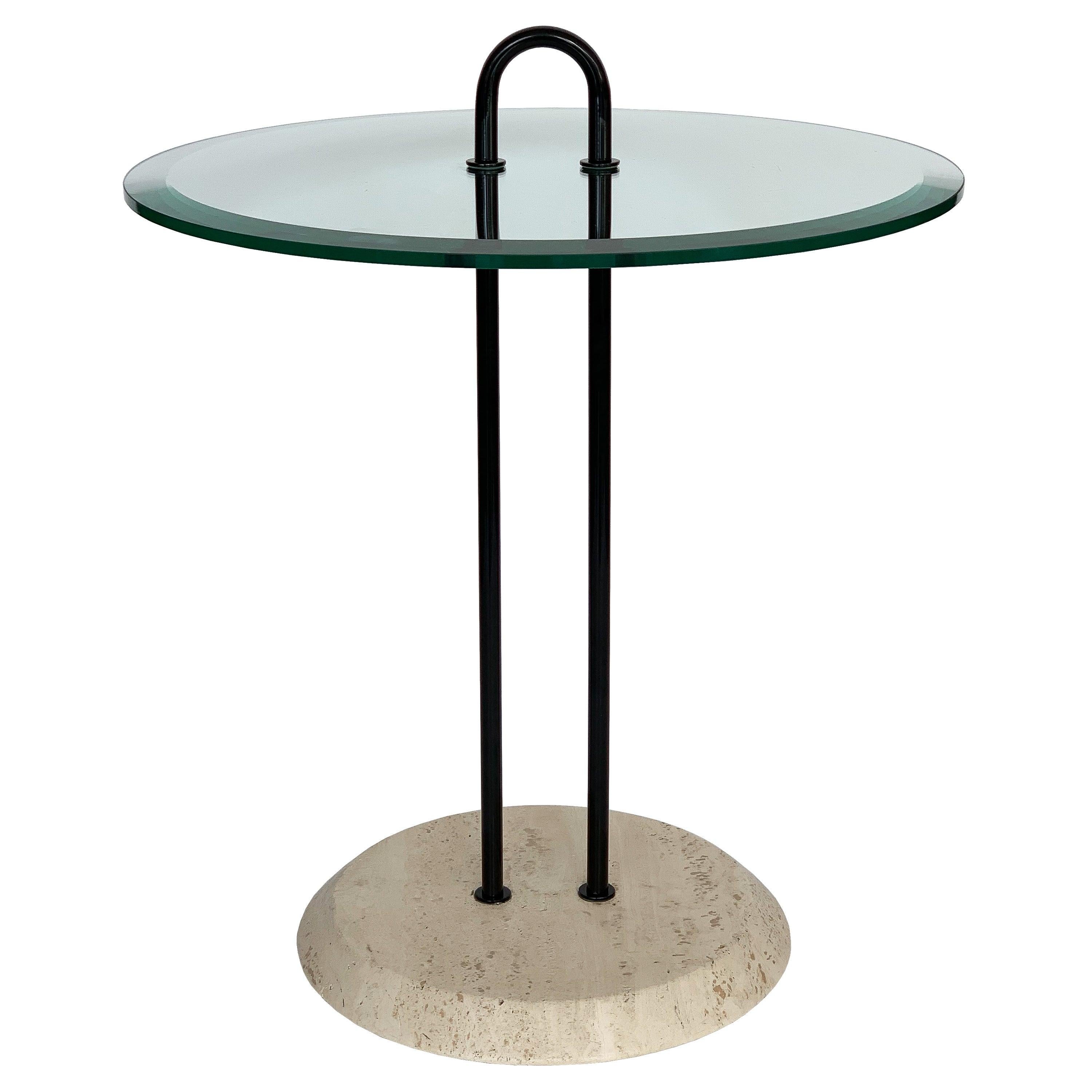 Vico Magistretti Travertine and Glass Side Table for Cattelan Italia