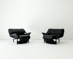 Vico Magistretti " Veranda " Lounge Chairs Black Leather