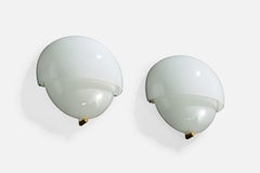 Vico Magistretti, Wall Lights, Glass, Brass, Italy, 1960s