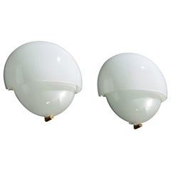 Vico Magistretti, Wall Lights, Glass, Brass, Italy, 1960s
