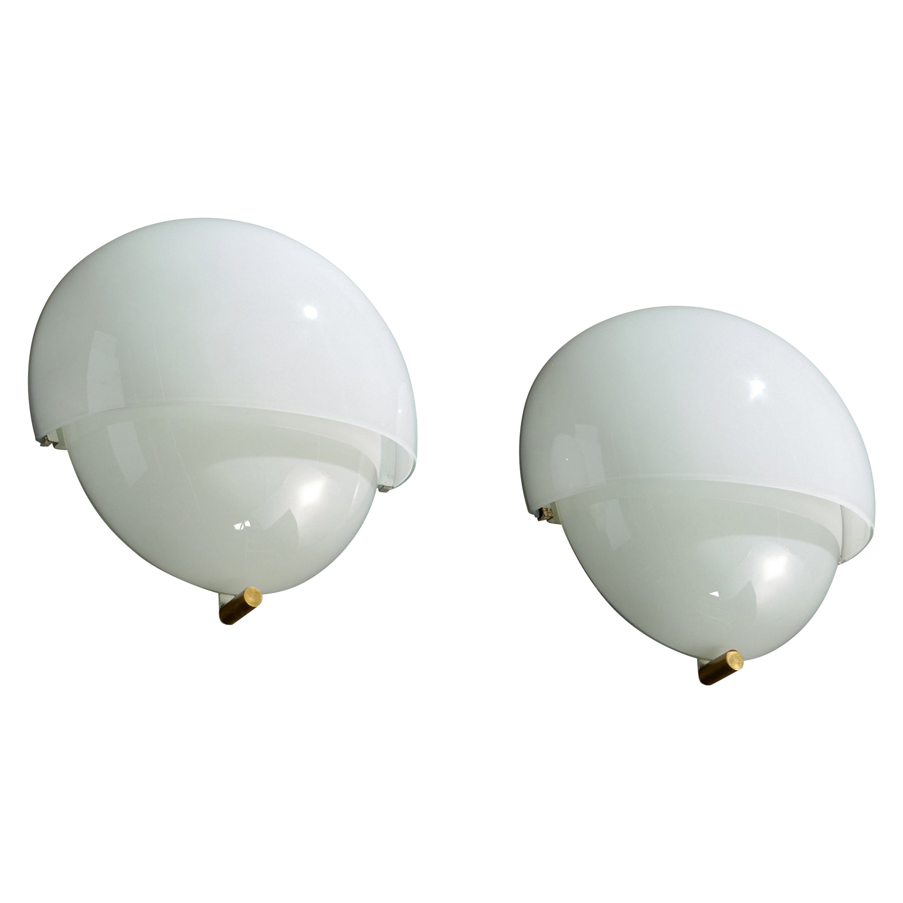 Vico Magistretti, Wall Lights, Glass, Brass, Italy, 1960s