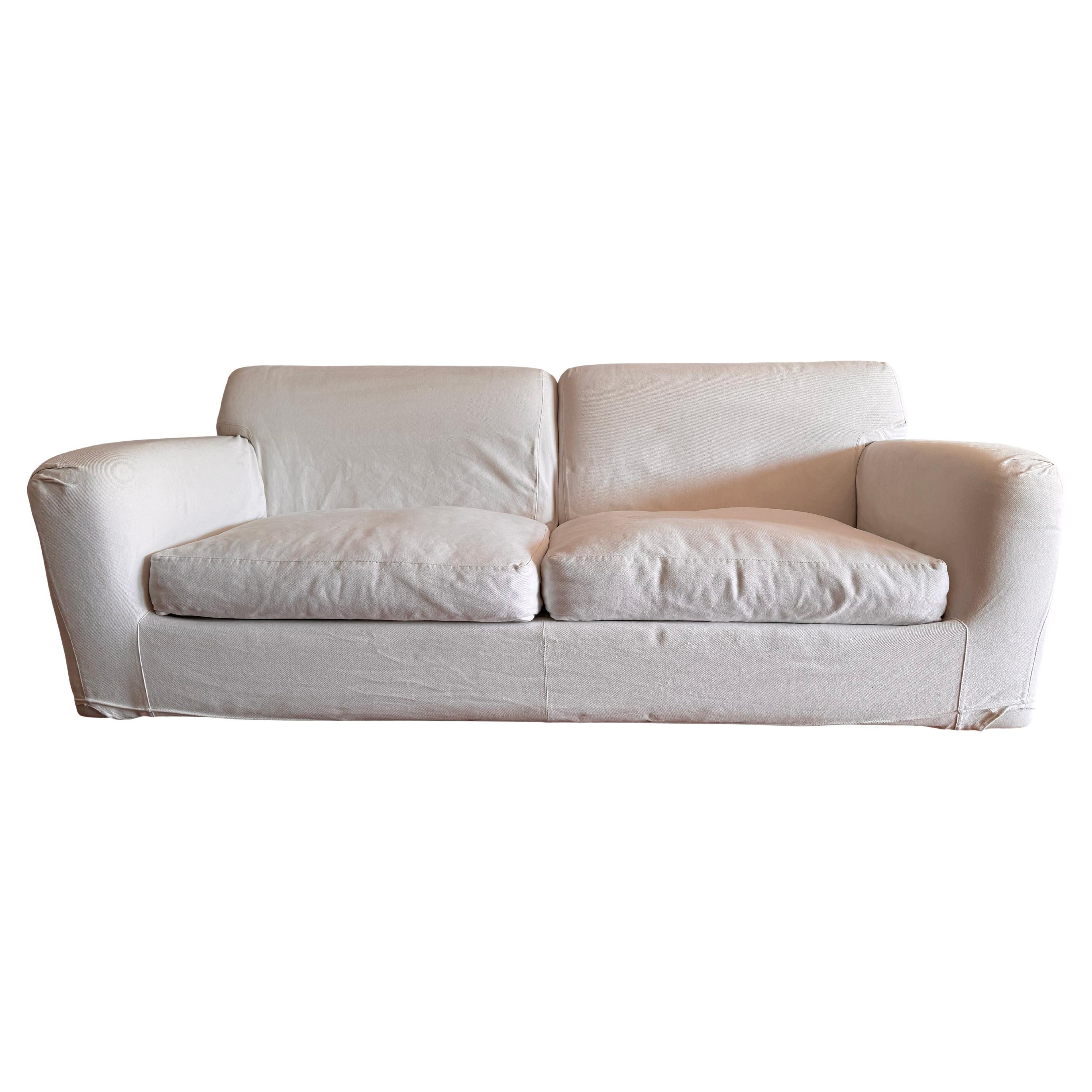 Vico Magistretti White Cotton Hovercraft Two-Seater Sofa for De Padova, 1996 For Sale