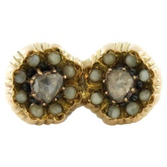 Vicorianischer Ring mit Perlen und Diamanten im Rosenschliff (bis zu 0,20ct) aus 14k Gold