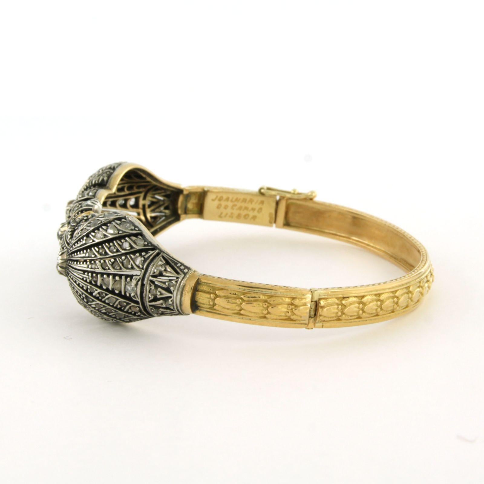 Bracelet vicomte avec diamants de taille ancienne européenne et rose, or 18k et argent Pour femmes en vente