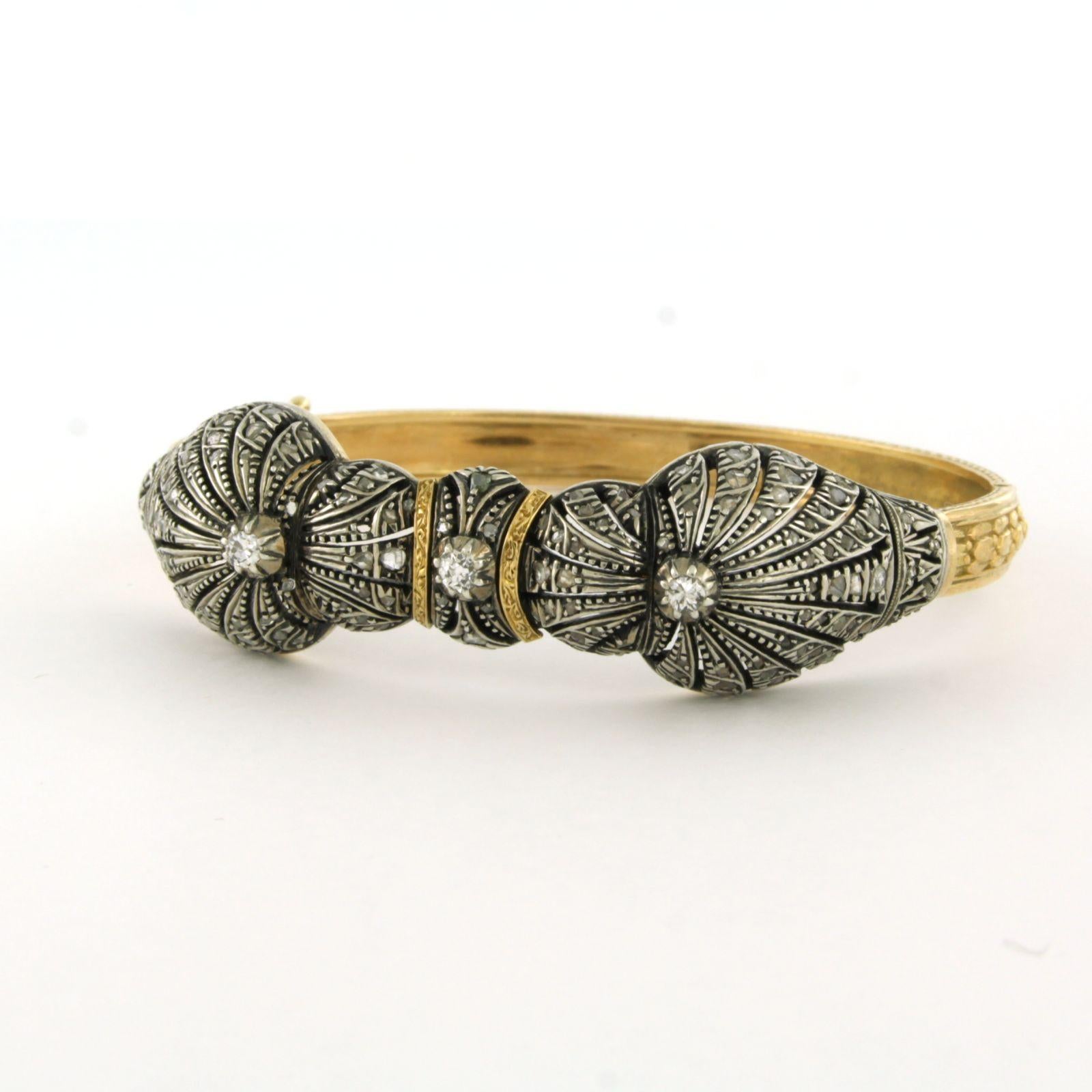 Bracelet vicomte avec diamants de taille ancienne européenne et rose, or 18k et argent en vente 1