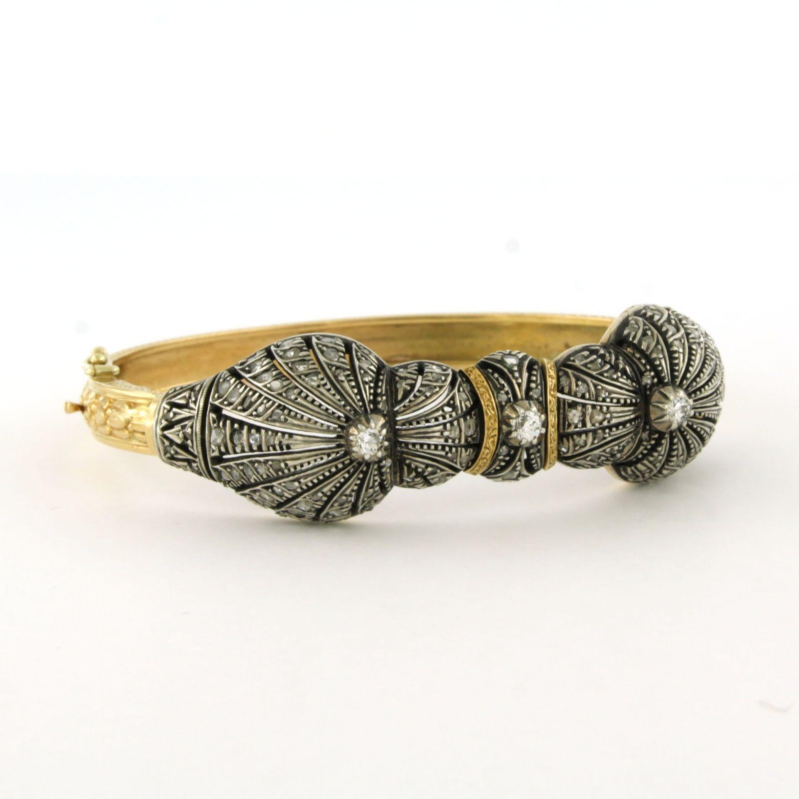Bracelet vicomte avec diamants de taille ancienne européenne et rose, or 18k et argent en vente 2