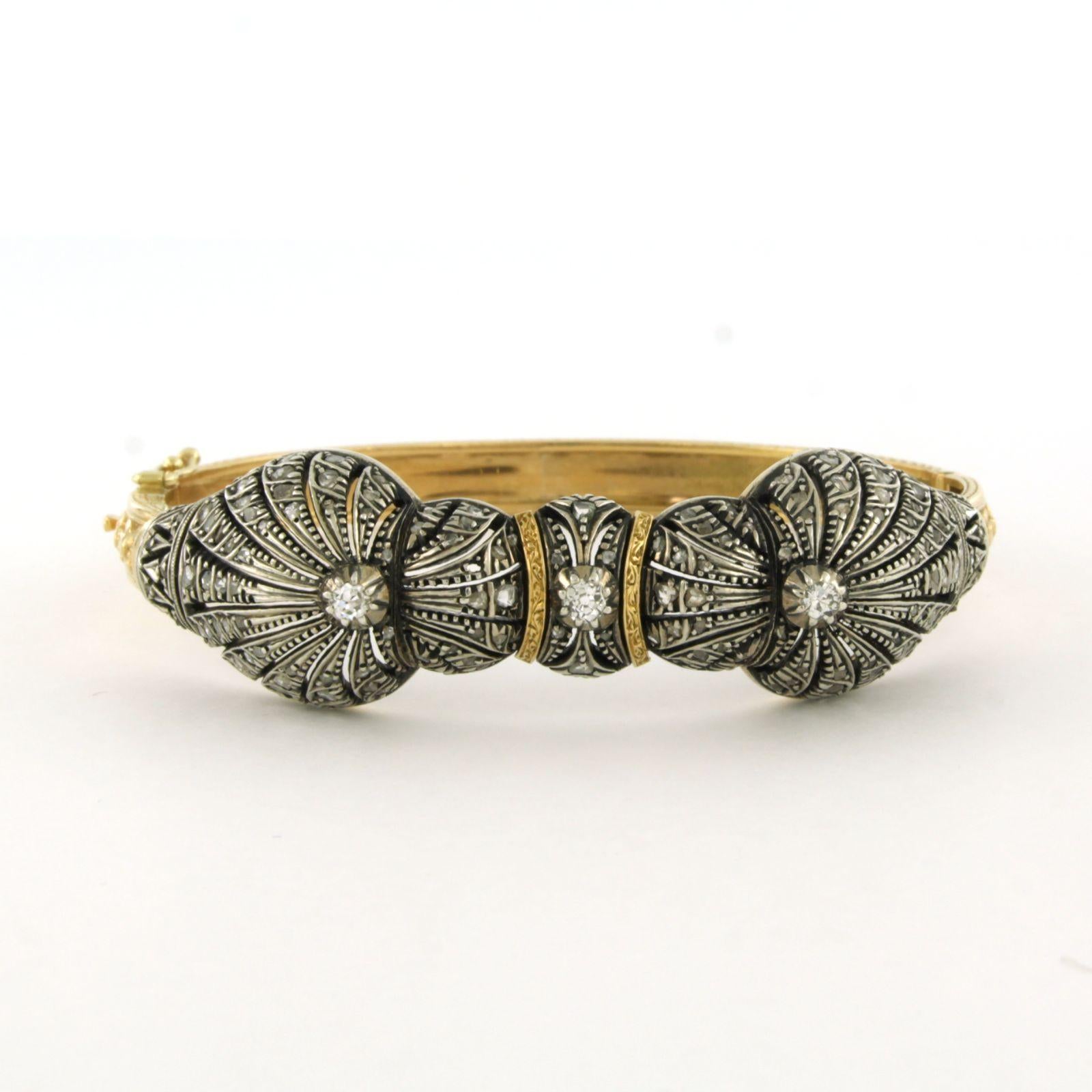 Bracelet vicomte avec diamants de taille ancienne européenne et rose, or 18k et argent en vente 3