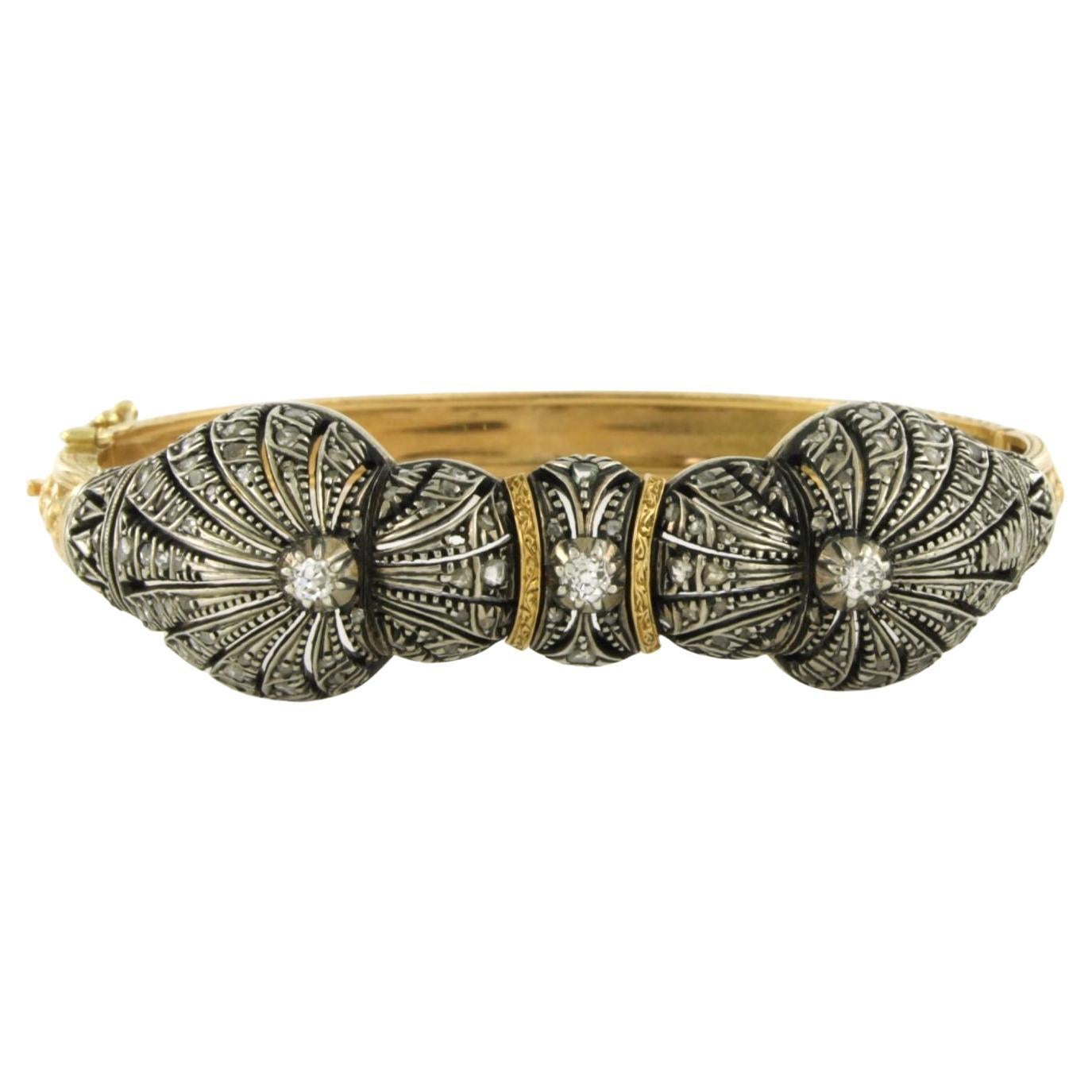 Bracelet vicomte avec diamants de taille ancienne européenne et rose, or 18k et argent en vente