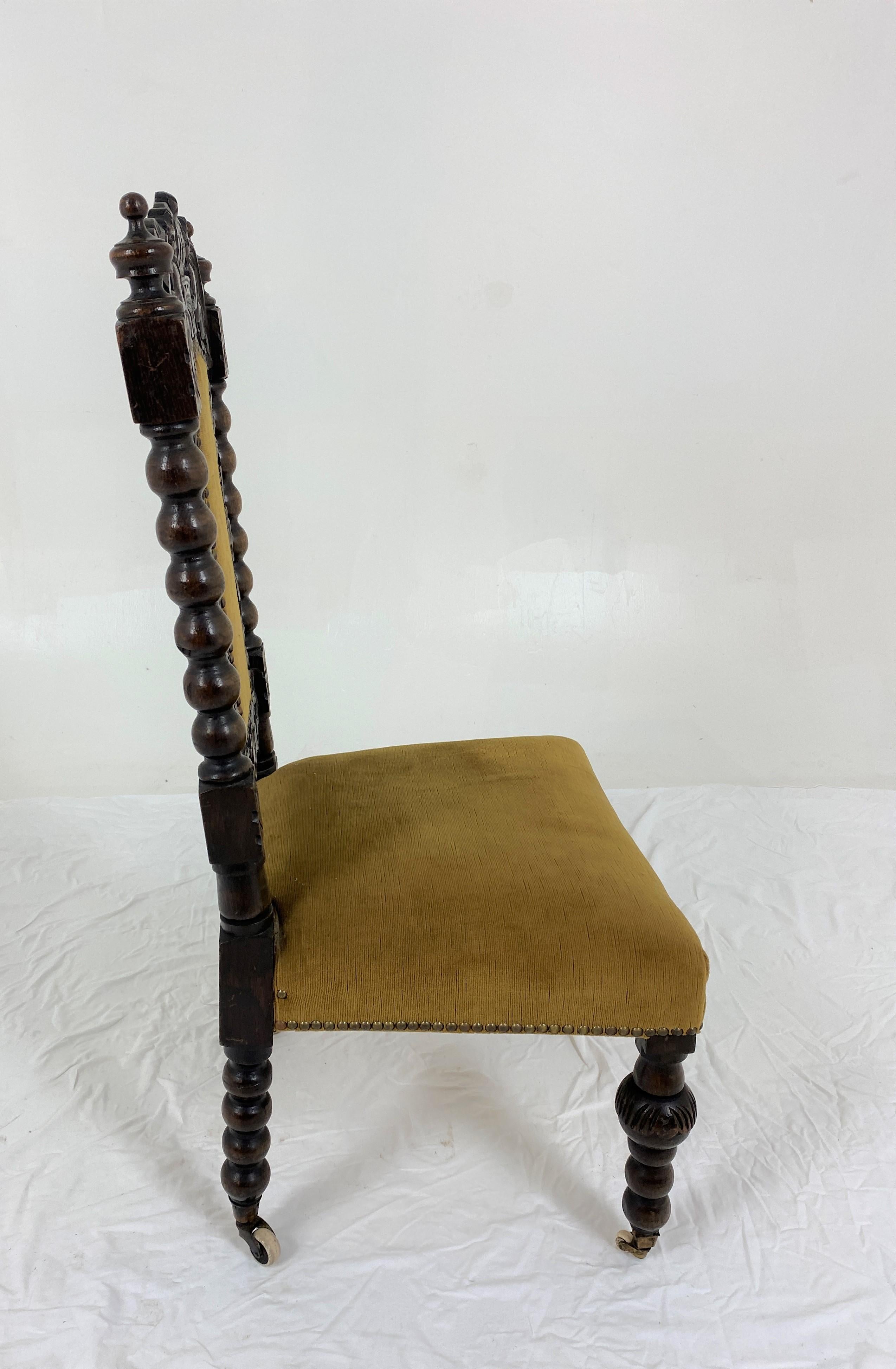 Late 19th Century Vict. Carved Oak Jacobean Bobbin Upholstered Nursing Chair, Scotland 1880, H859 For Sale