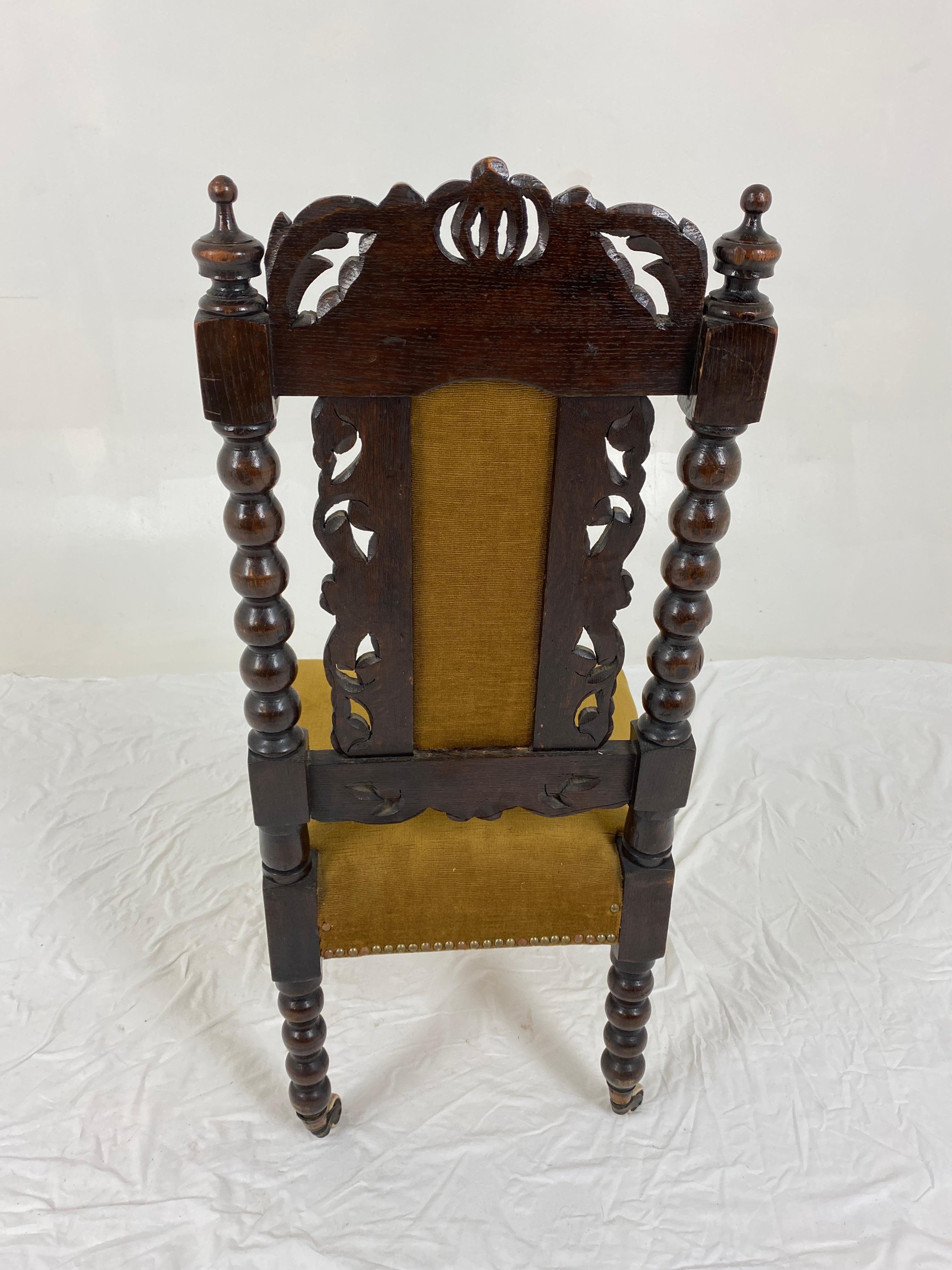Vict. Carved Oak Jacobean Bobbin Upholstered Nursing Chair, Scotland 1880, H859 For Sale 2