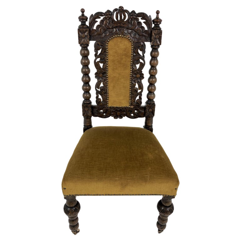 Vict. Carved Oak Jacobean Bobbin Upholstered Nursing Chair, Scotland 1880,  H859 For Sale at 1stDibs | jacobean prayer chair