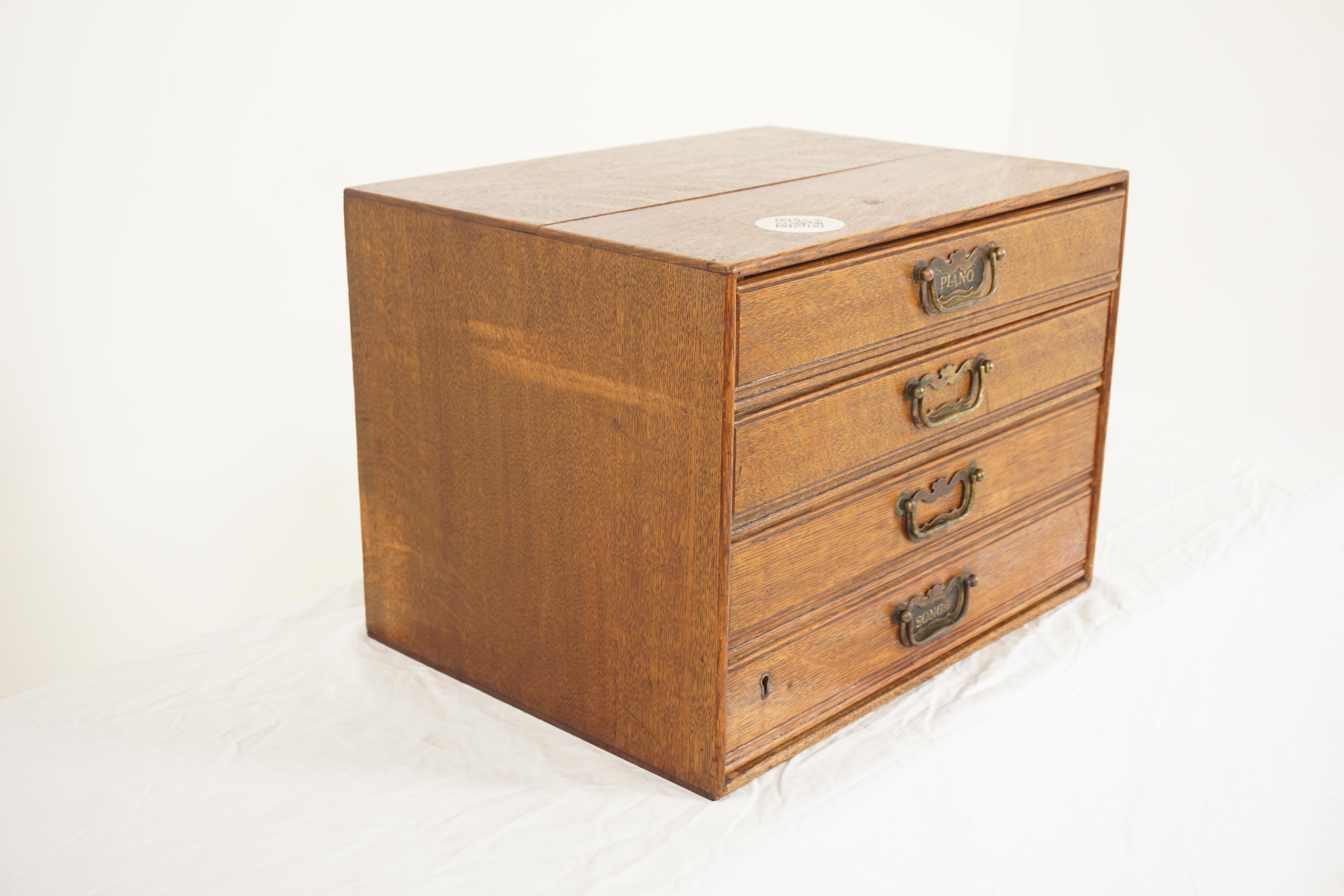 Vict. Oak Table Top Stationary Drawer File/Music Cabinet, Scotland 1900, H855 In Good Condition In Vancouver, BC