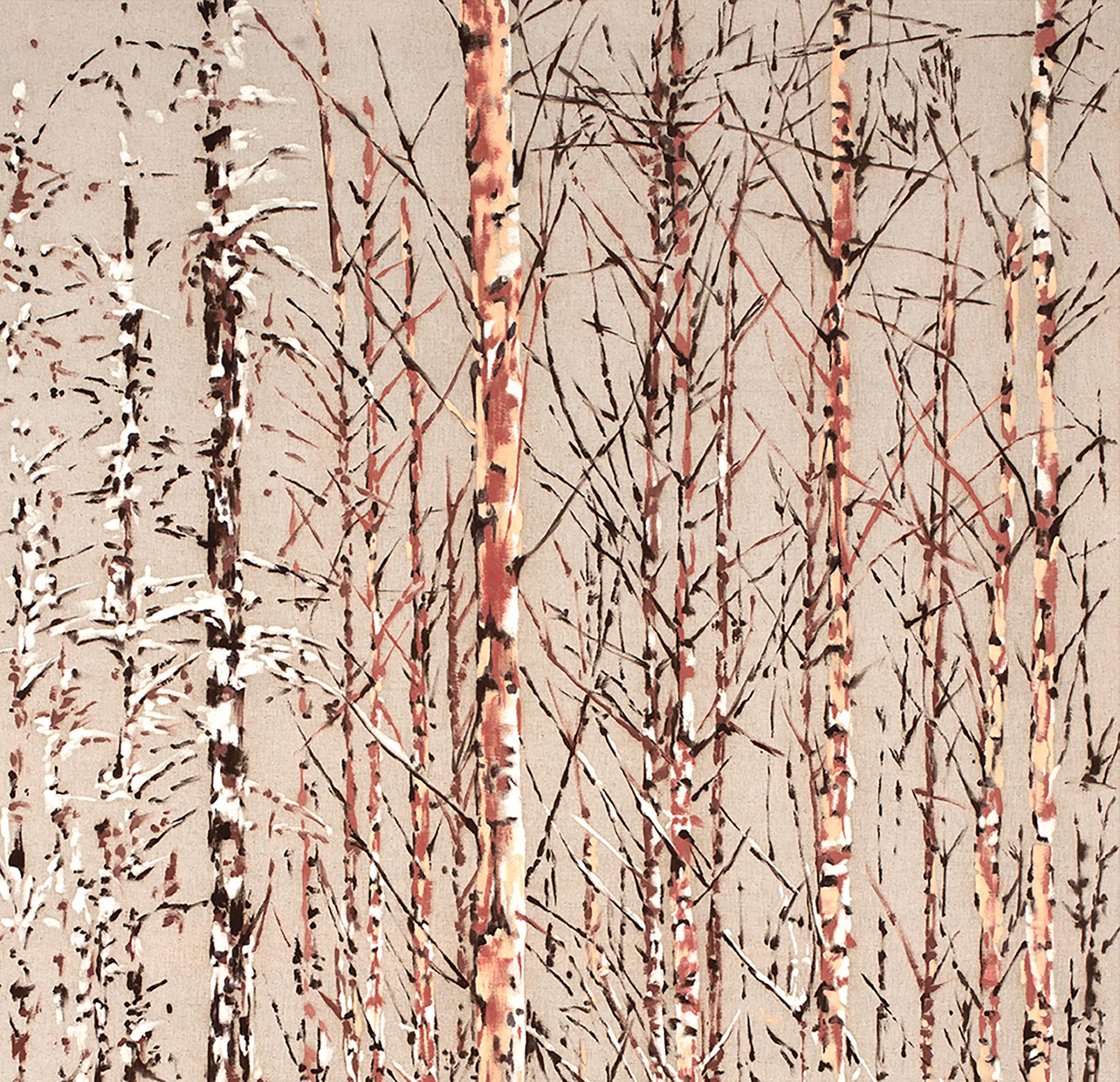 El canto de las estaciones III - Landscape Painting Beige de Victoire Cathalan