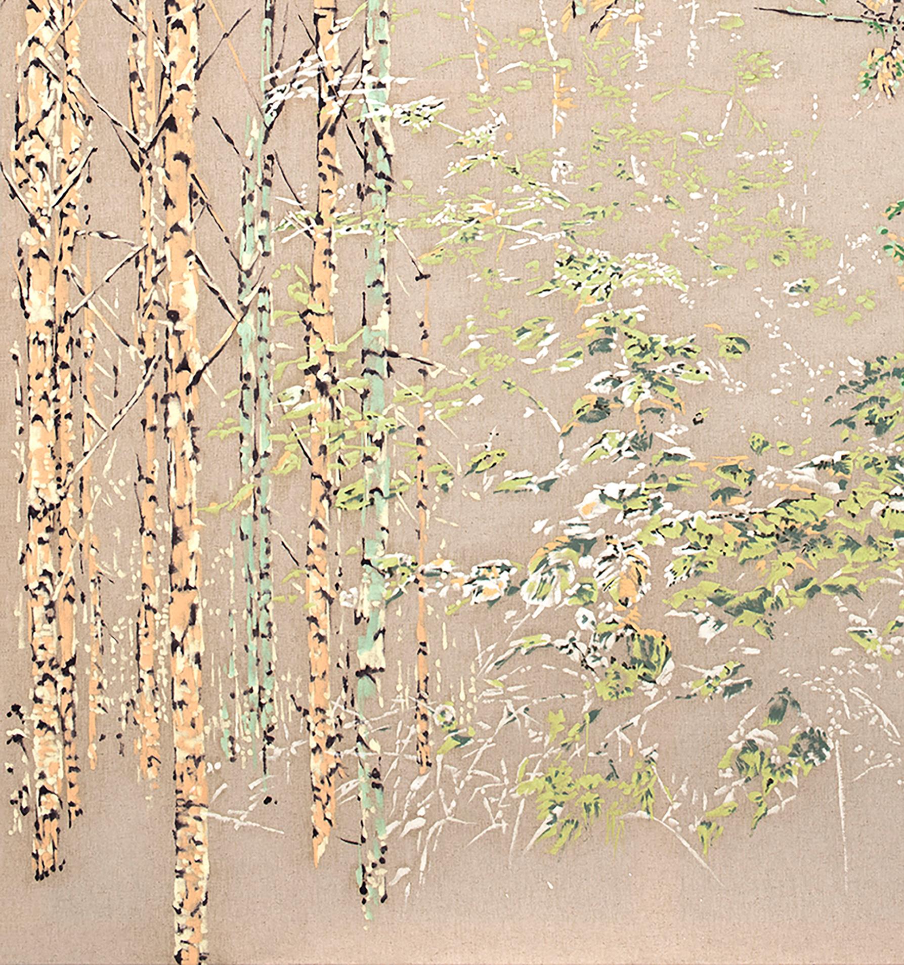 Le Chant des Saisons V.I.I. - Beige Figurative Painting par Victoire Cathalan