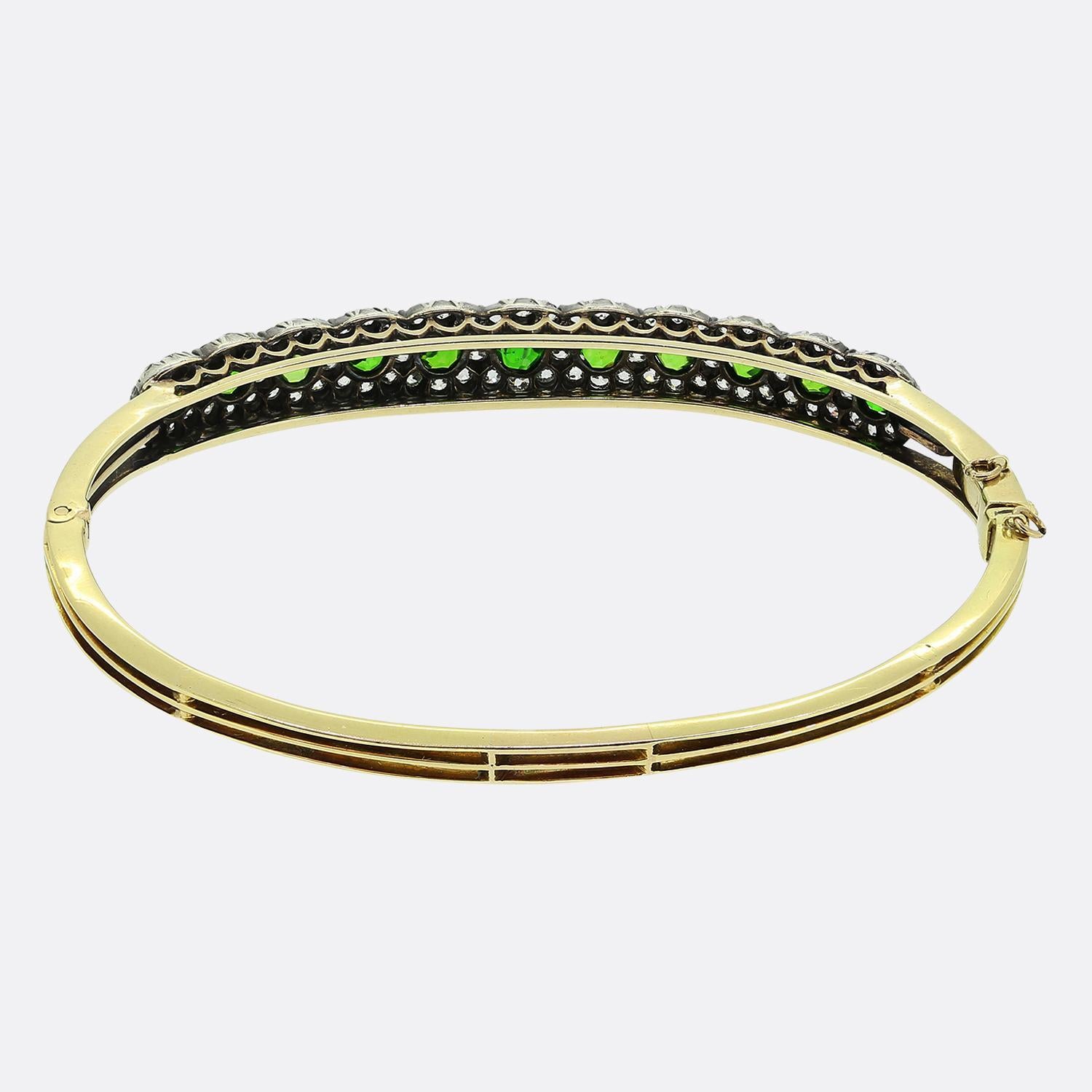 Victorian Victoirian Demantoid Garnet and Diamond Bangle For Sale