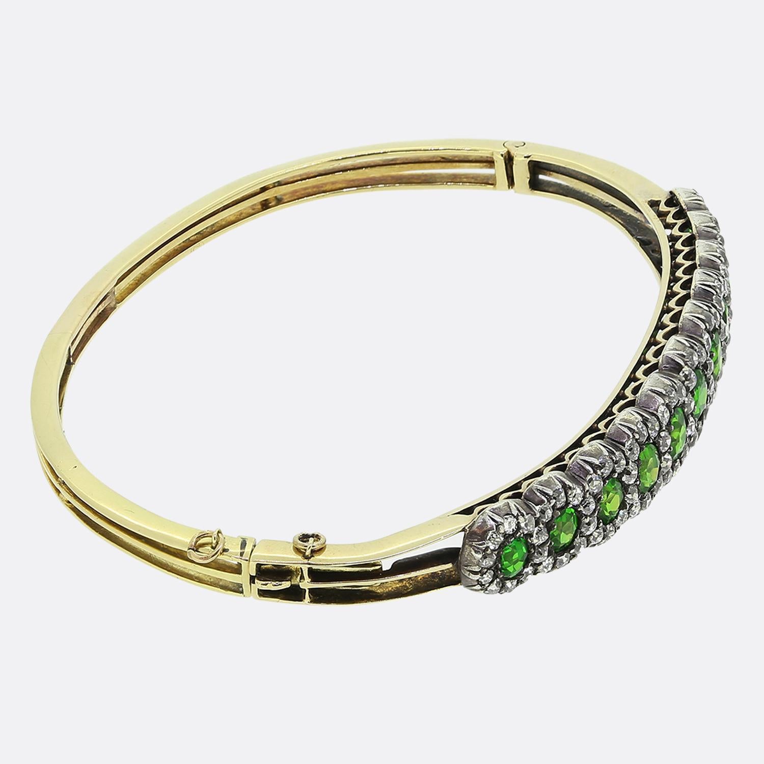 Round Cut Victoirian Demantoid Garnet and Diamond Bangle For Sale